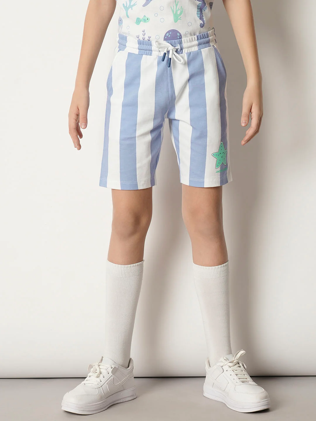 Boys White Striped Co-ord Set Shorts - Image 2