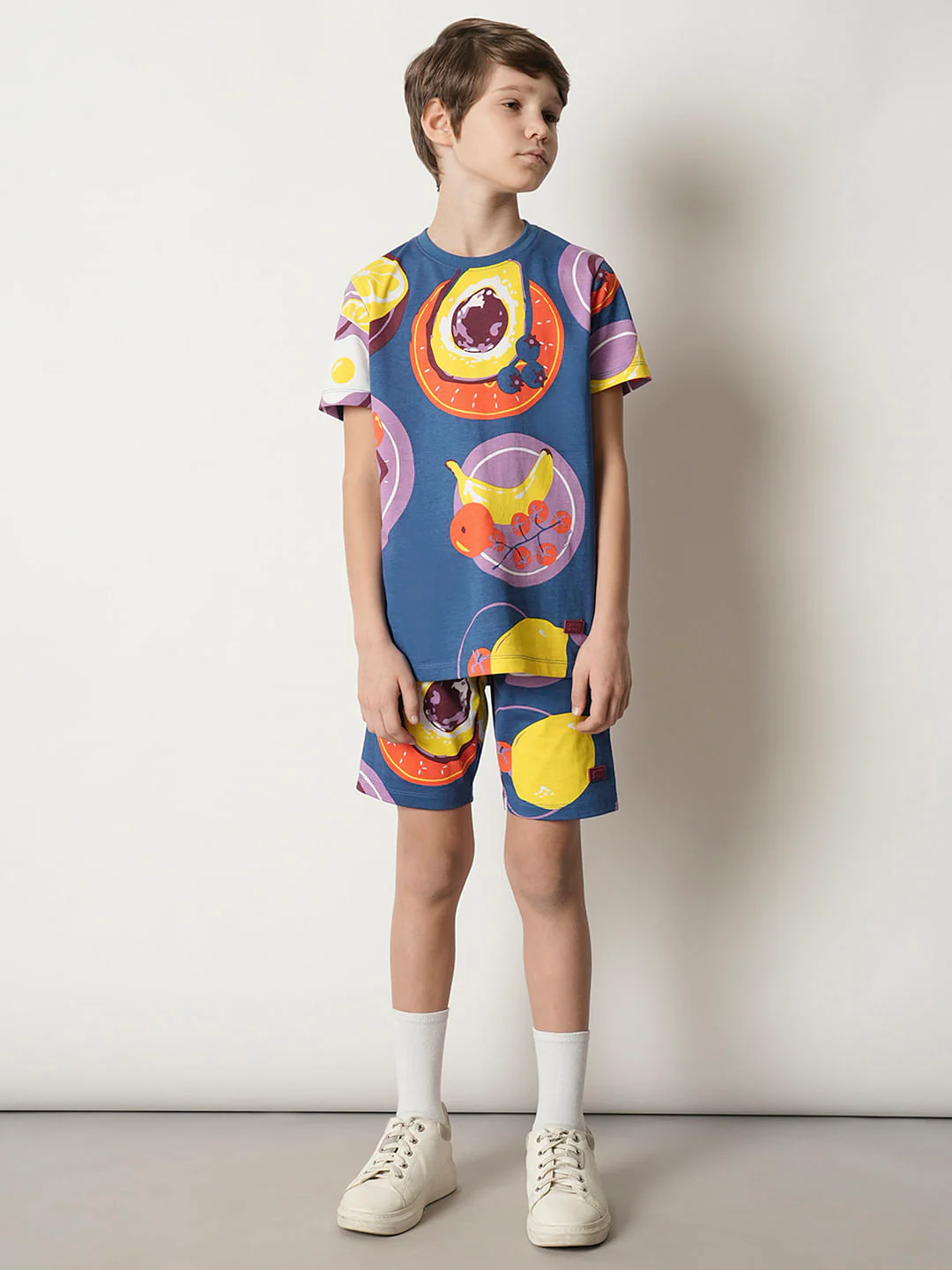 Boys Blue Fruit Print Co-ord Set Shorts - Image 5