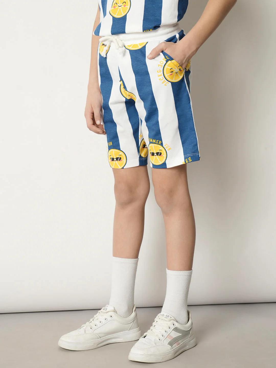 Boys Blue Smiley Print Co-ord Set Shorts - Image 3