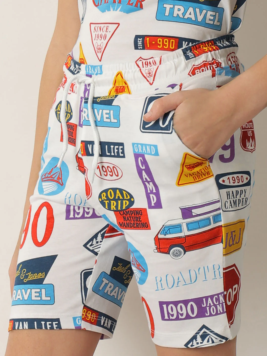 Boys White Sticker Print Co-ord Set Shorts - Image 6