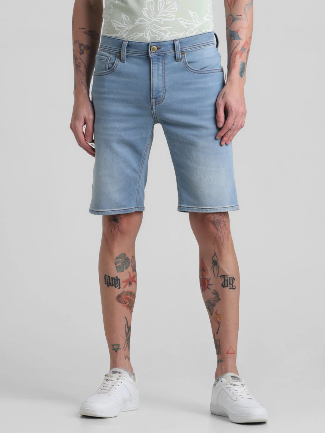Blue Washed Denim Shorts