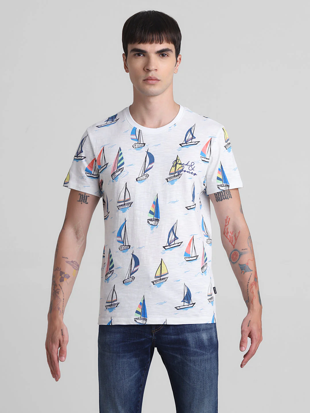 White Printed Cotton T-shirt - Image 8