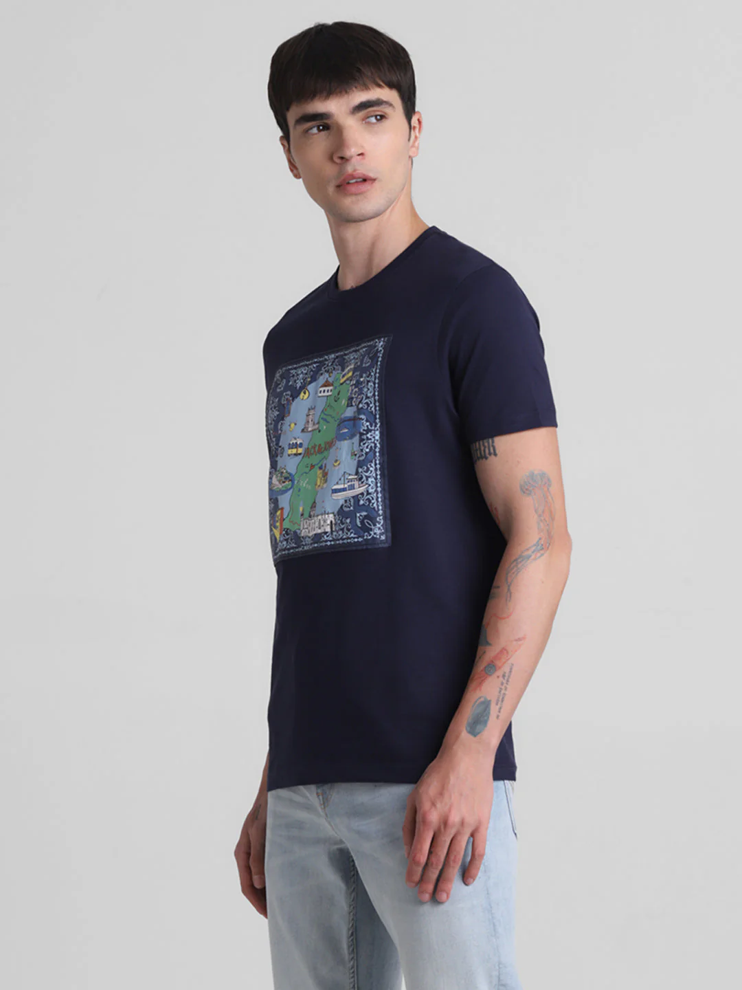 Navy Applique Patchwork Print T-shirt - Image 3