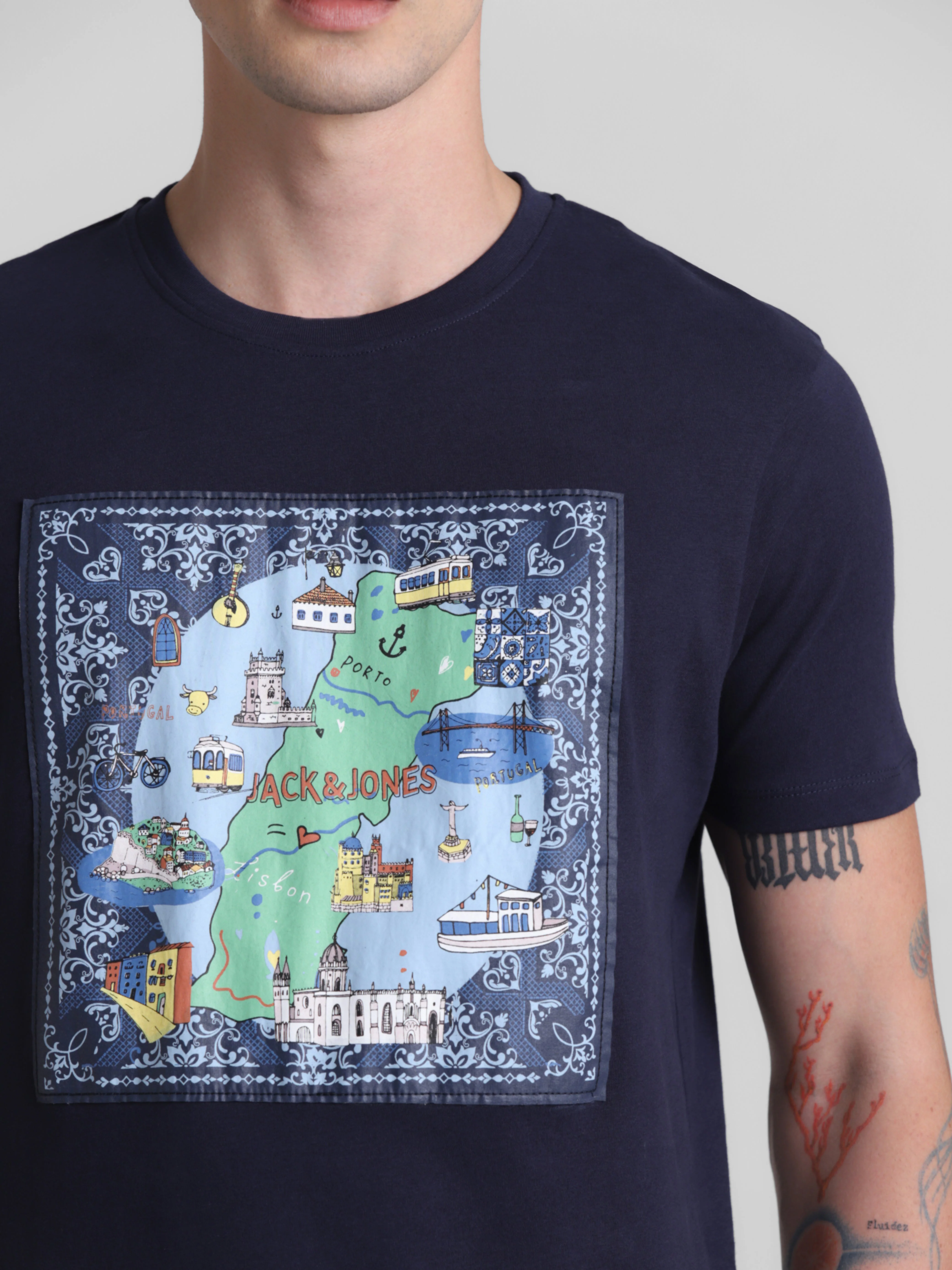 Navy Applique Patchwork Print T-shirt - Image 5