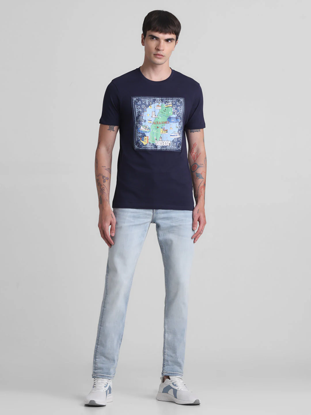 Navy Applique Patchwork Print T-shirt - Image 6