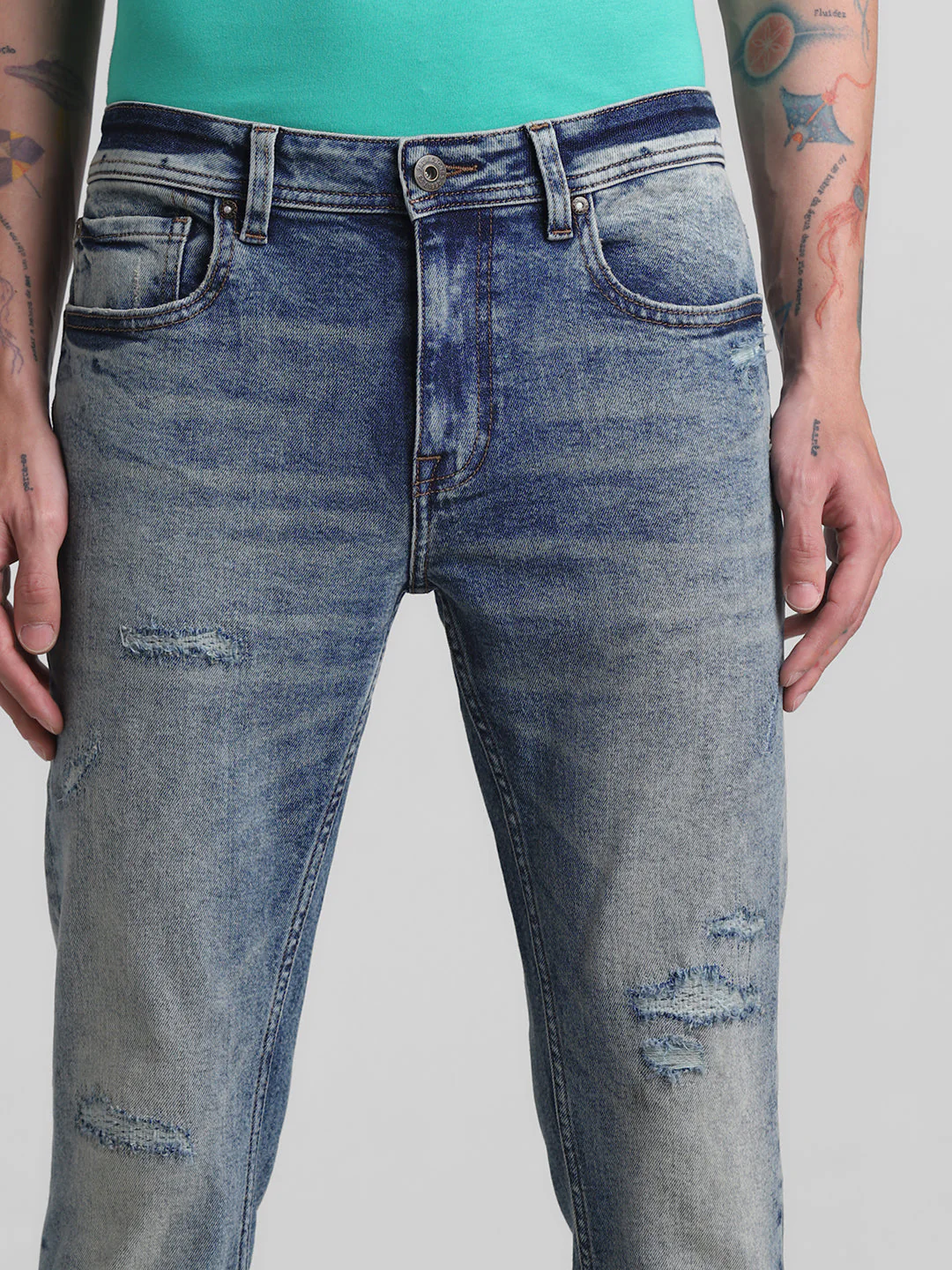 Blue Distressed 5 Pocket Skinny Jeans - Image 4