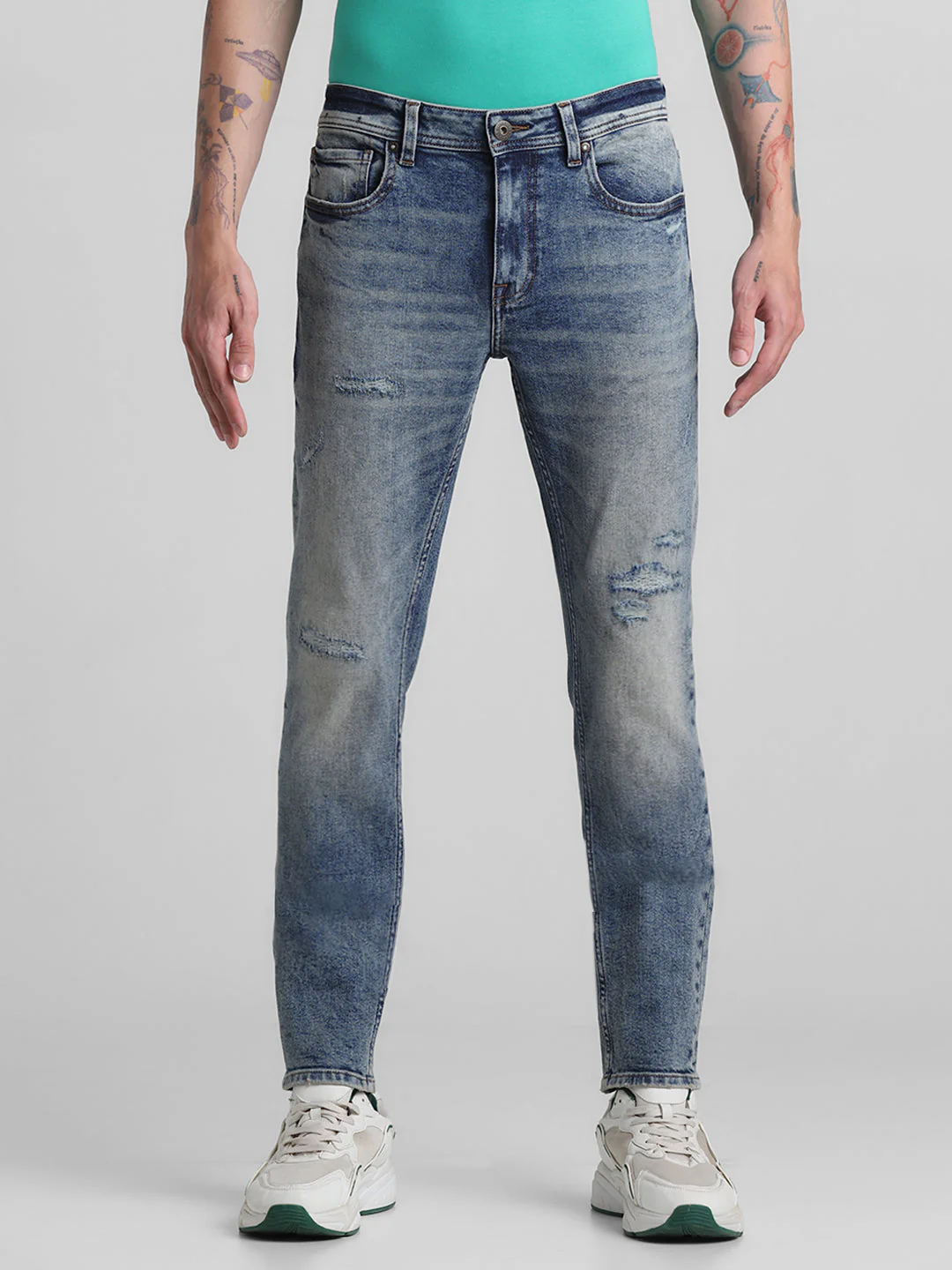 Blue Distressed 5 Pocket Skinny Jeans - Image 8