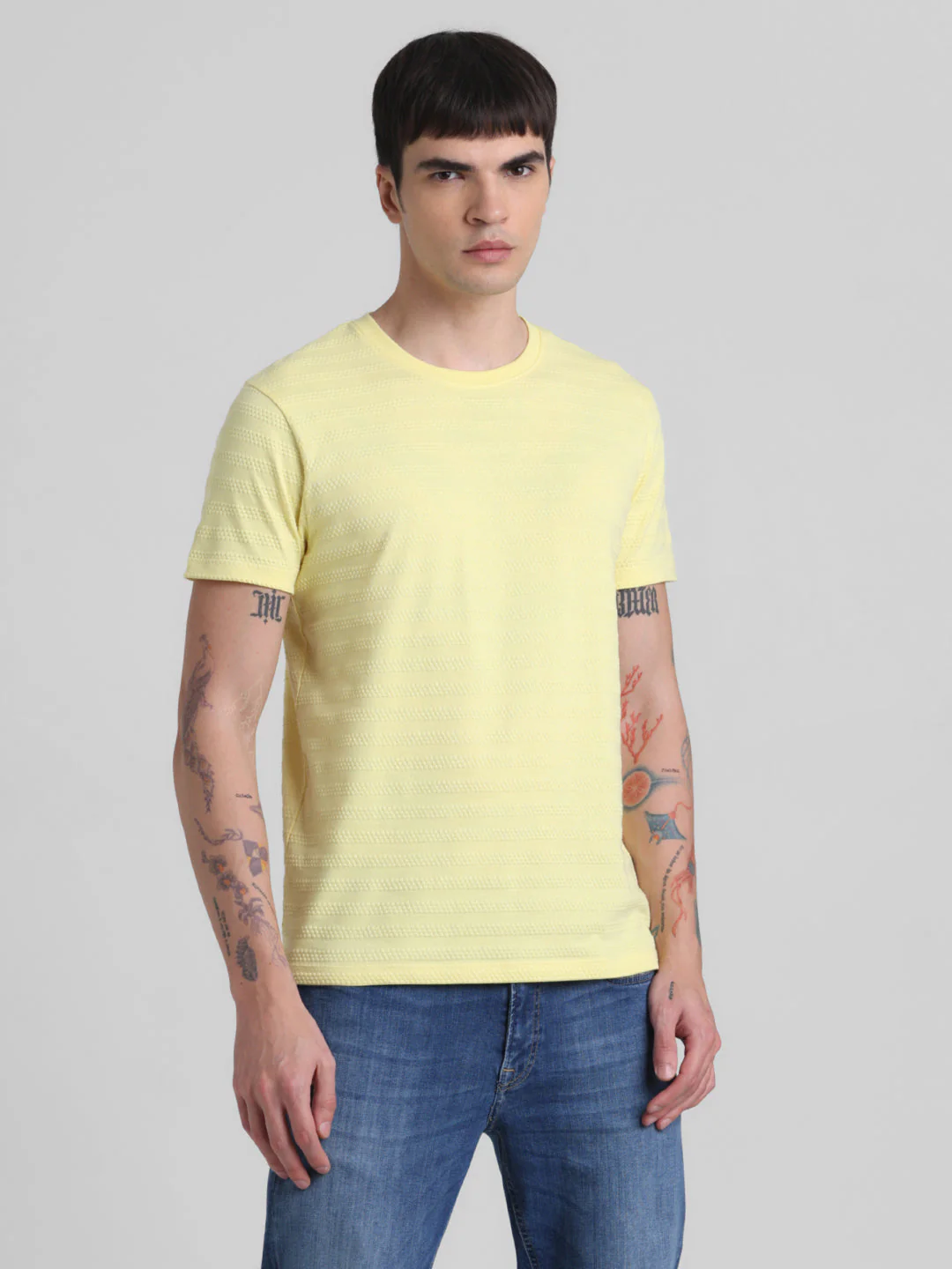 Yellow Striped Crew Neck T-shirt - Image 2