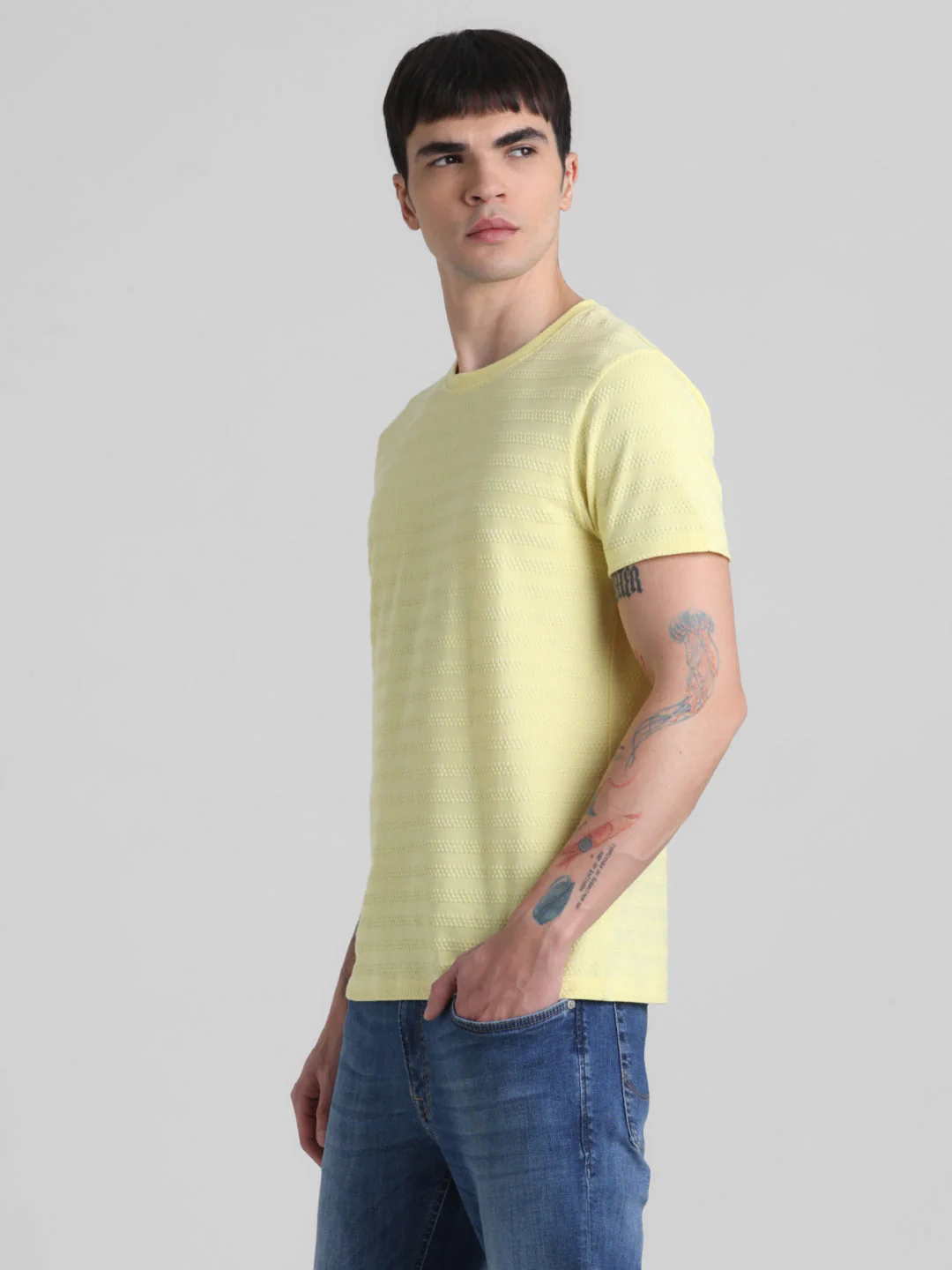 Yellow Striped Crew Neck T-shirt - Image 3