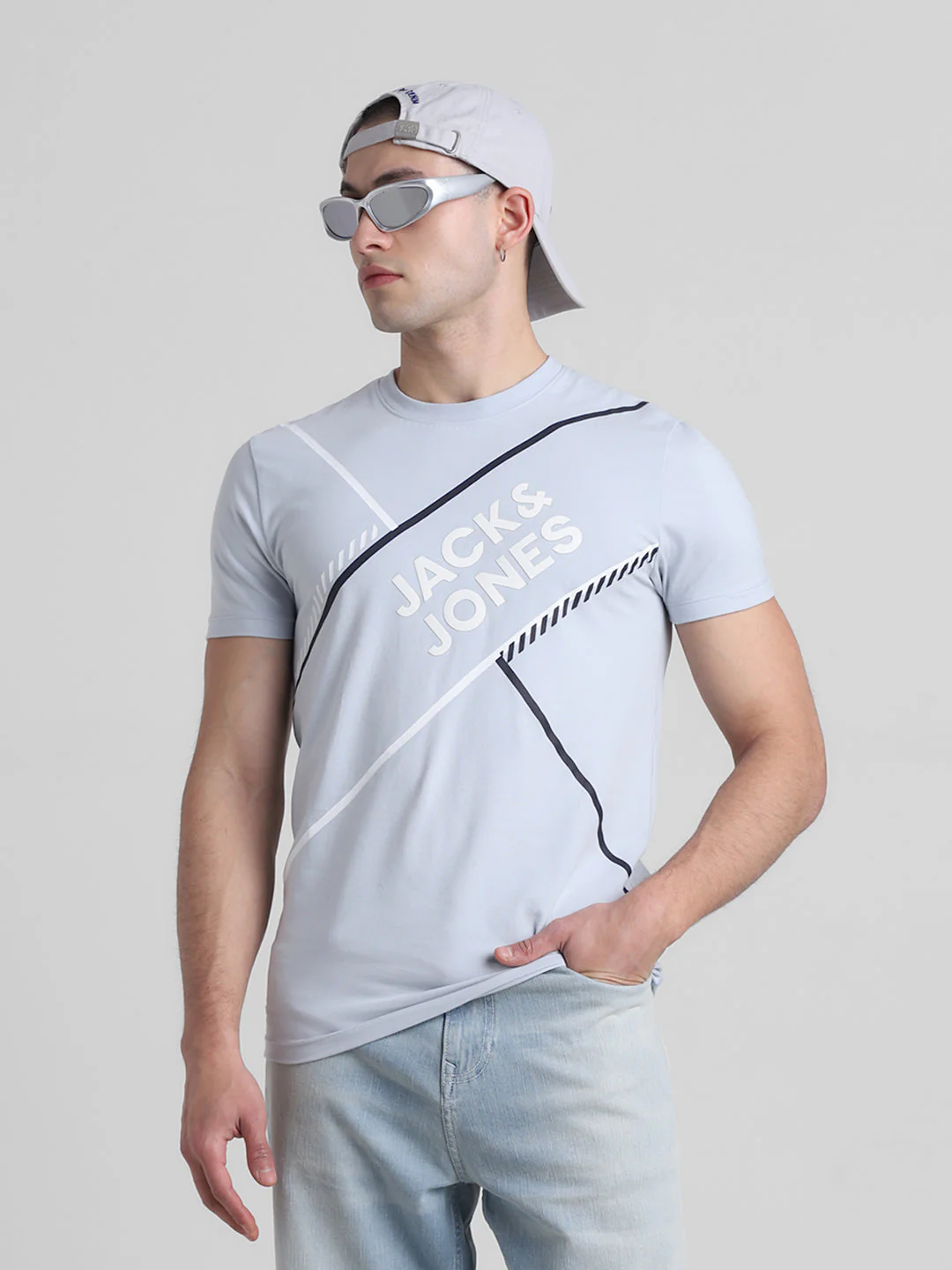 Blue Logo Print Cotton T-shirt