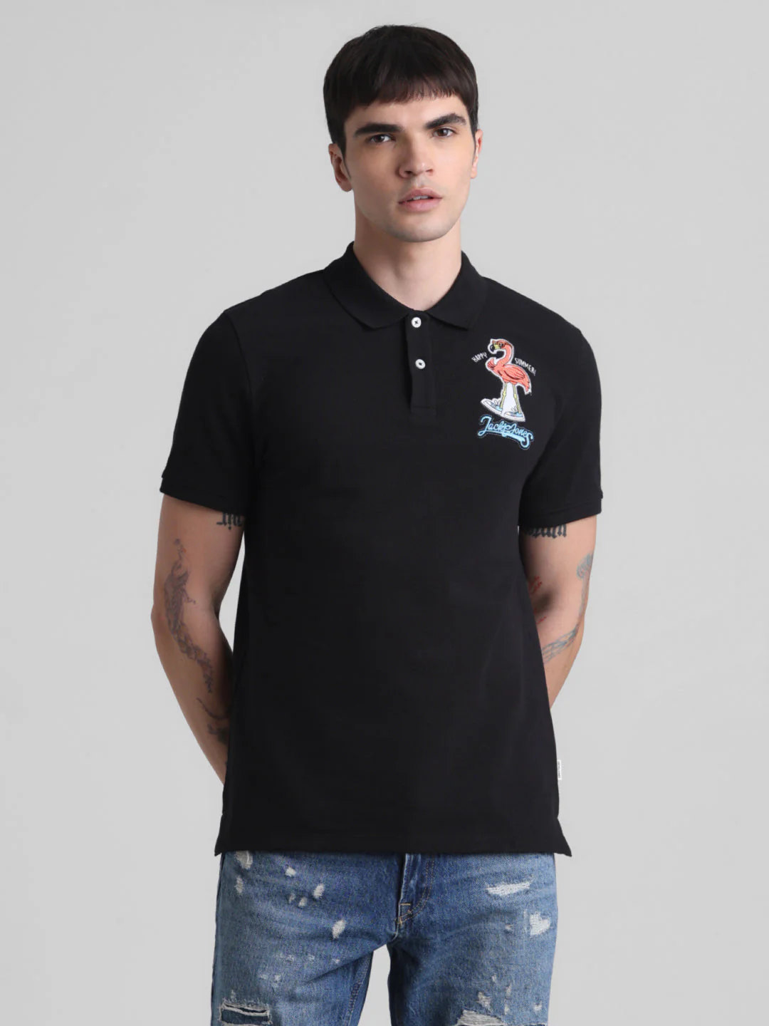 Black Appliqué Patchwork Polo - Image 2
