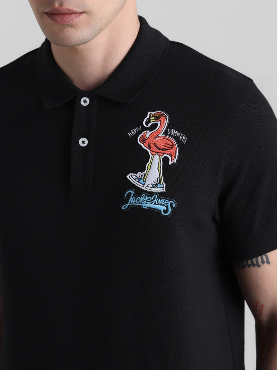Black Appliqué Patchwork Polo - Image 5