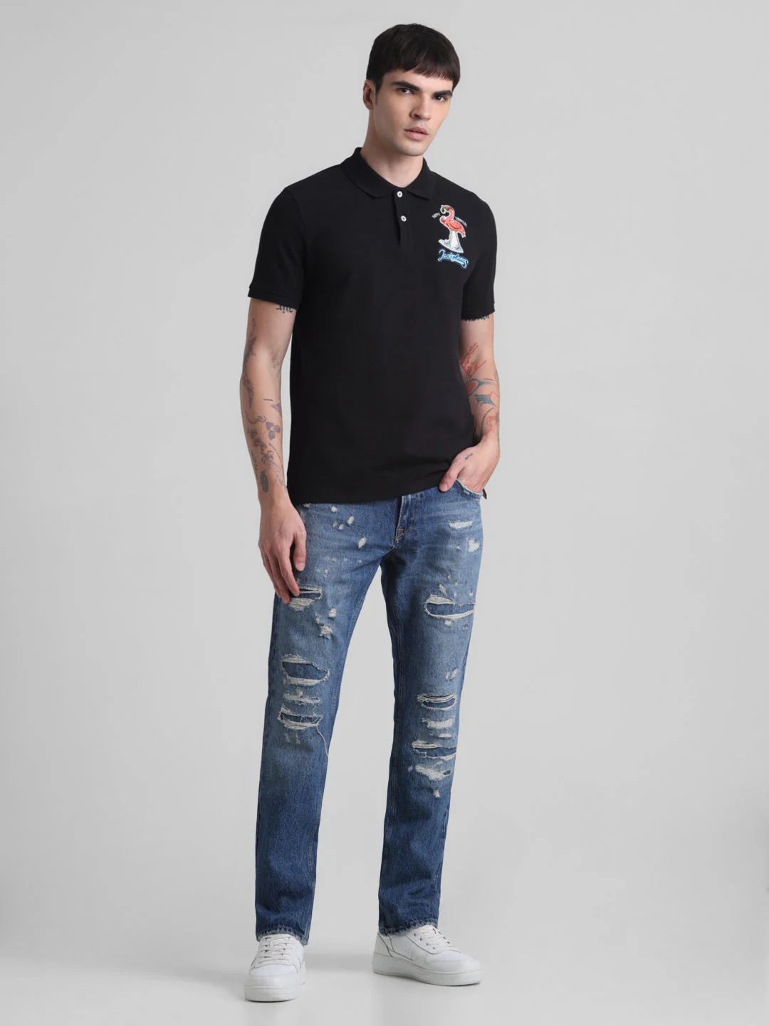 Black Appliqué Patchwork Polo - Image 6