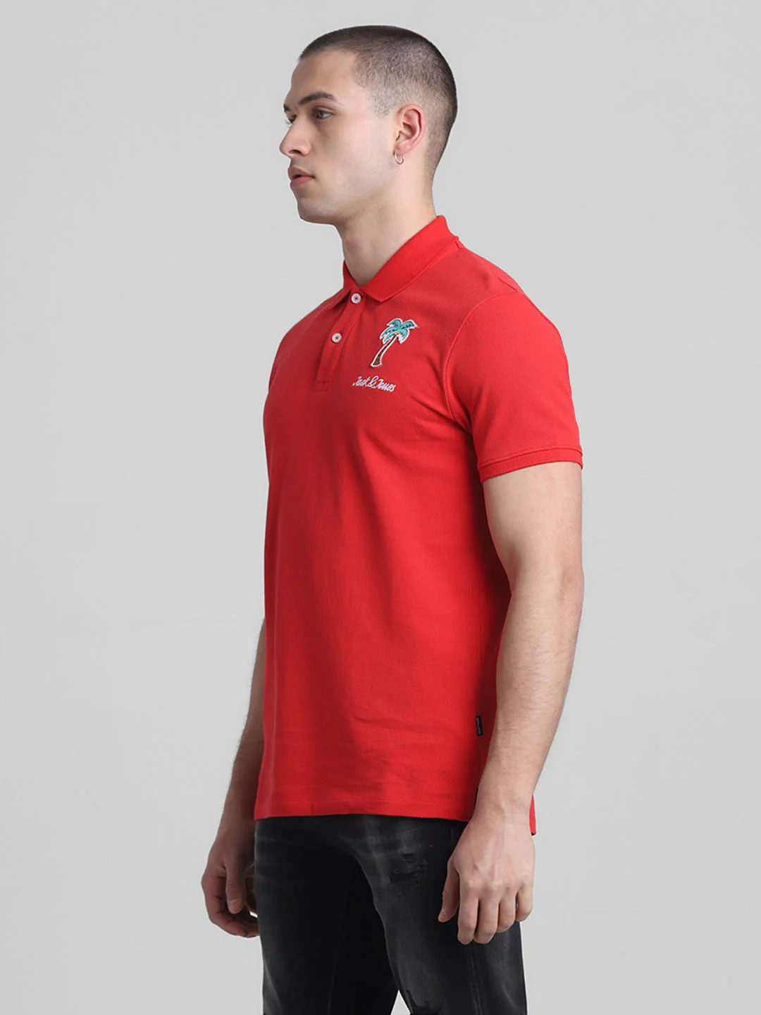 Red Applique Patchwork Printed Polo - Image 3