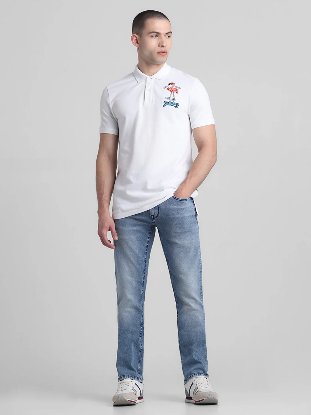 White Appliqué Patchwork Polo - Image 6