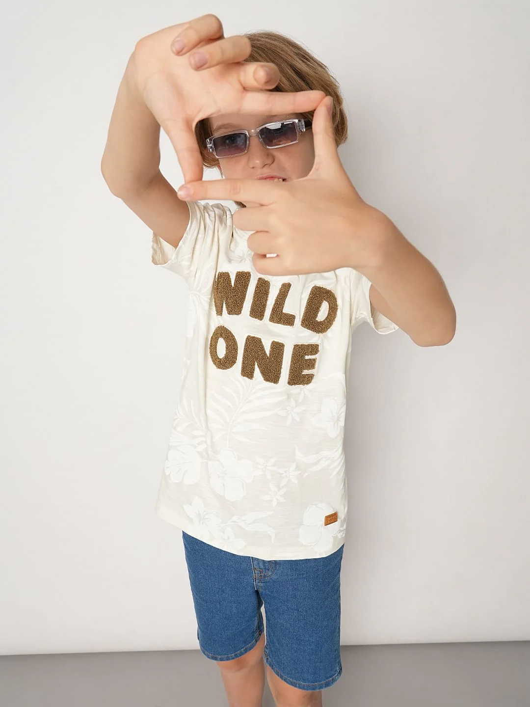 Boys Beige Printed Cotton T-shirt