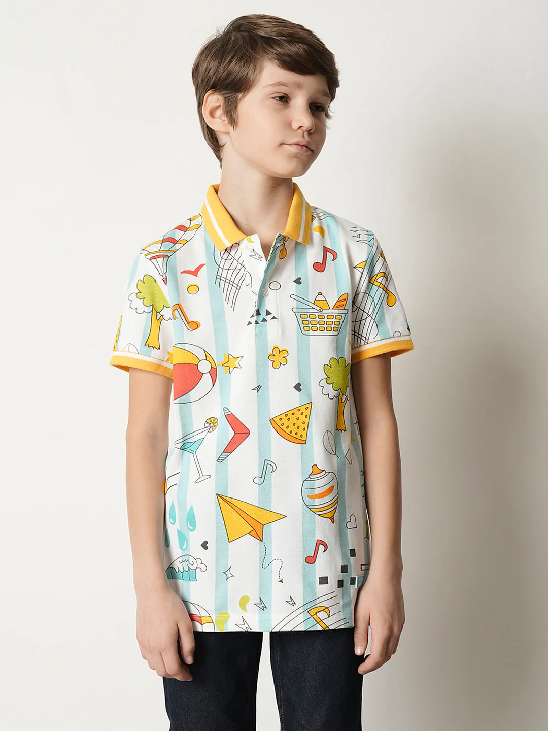 Boys White Printed Polo T-shirt - Image 2