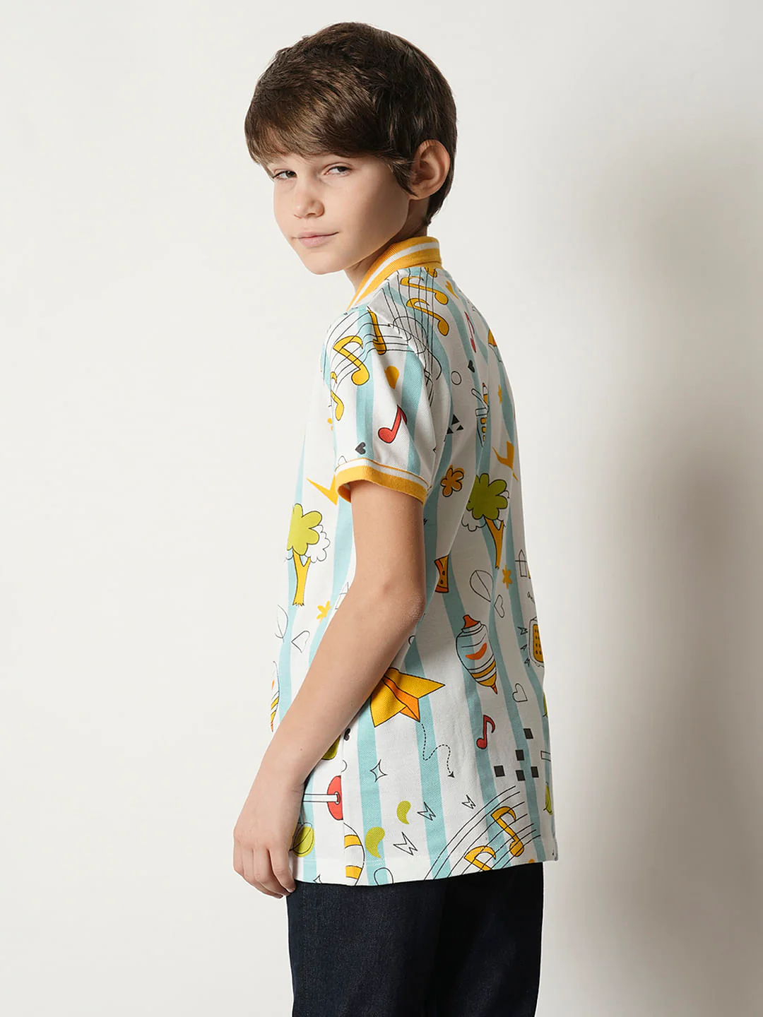 Boys White Printed Polo T-shirt - Image 4