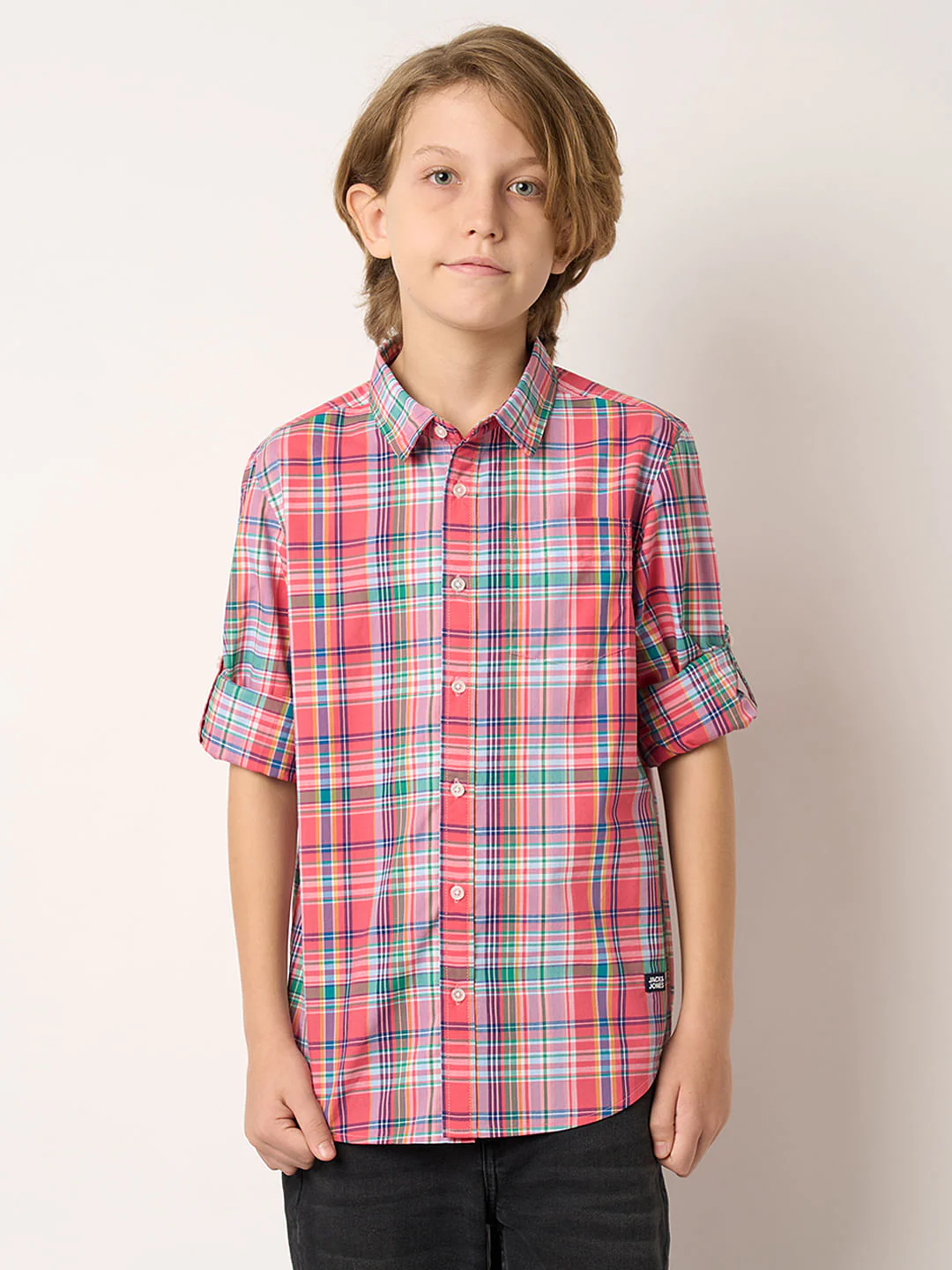 Boys Pink Check Full Sleeves Shirt - Image 2