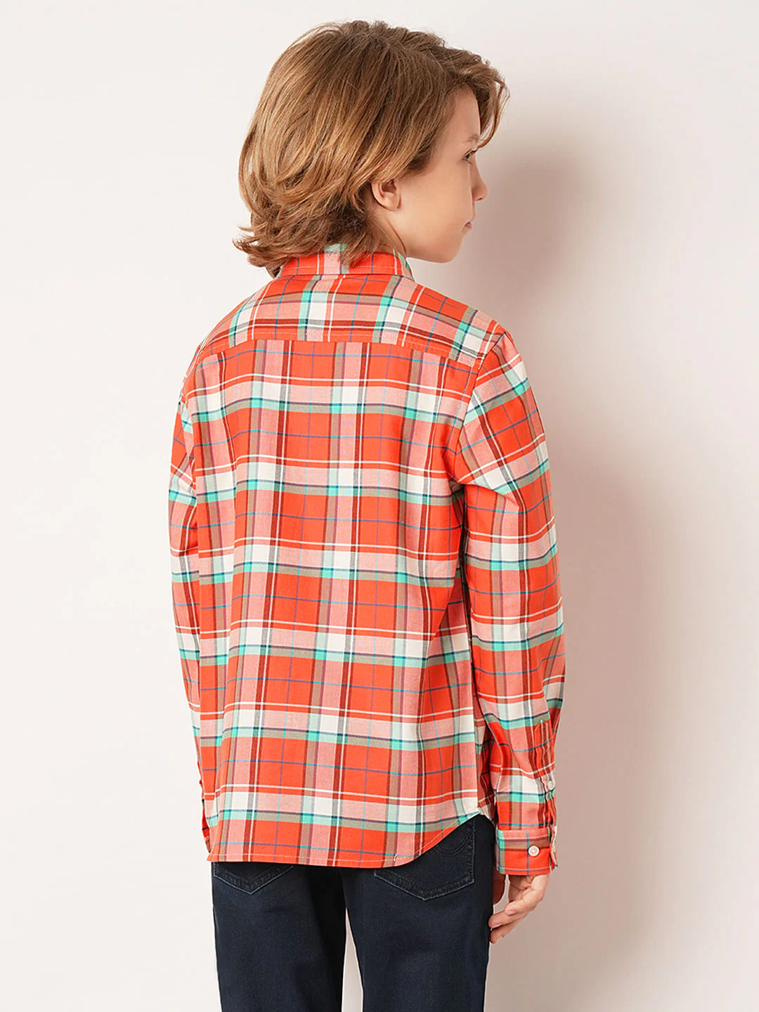 Boys Red Check Full Sleeves Shirt - Image 4