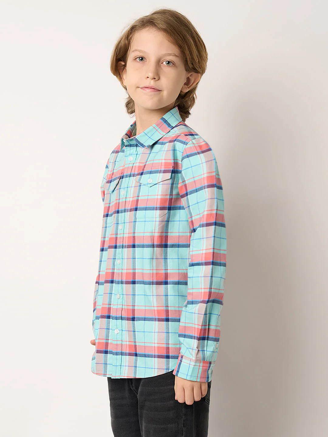 Boys Blue Check Full Sleeves Shirt - Image 3