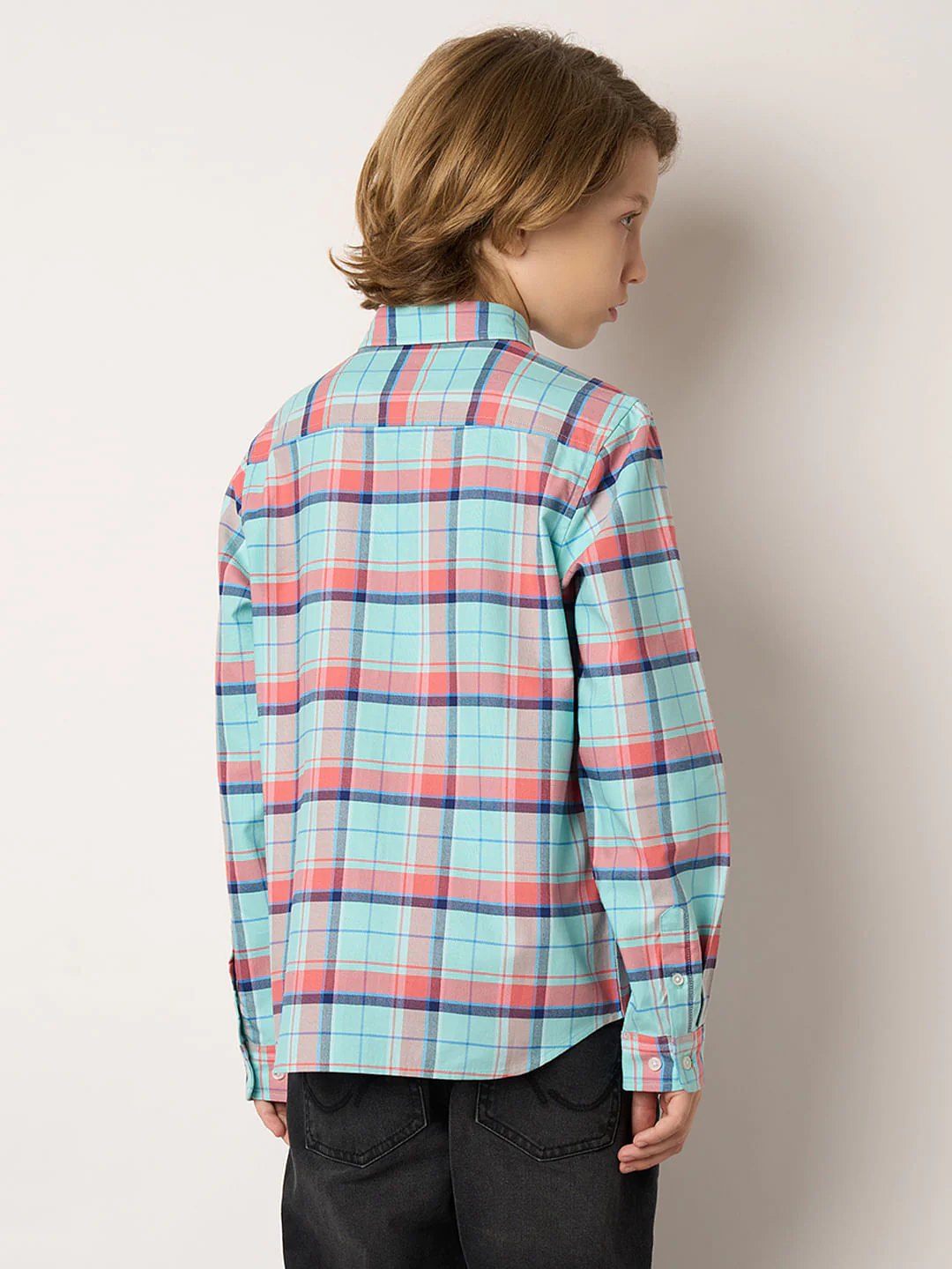 Boys Blue Check Full Sleeves Shirt - Image 4