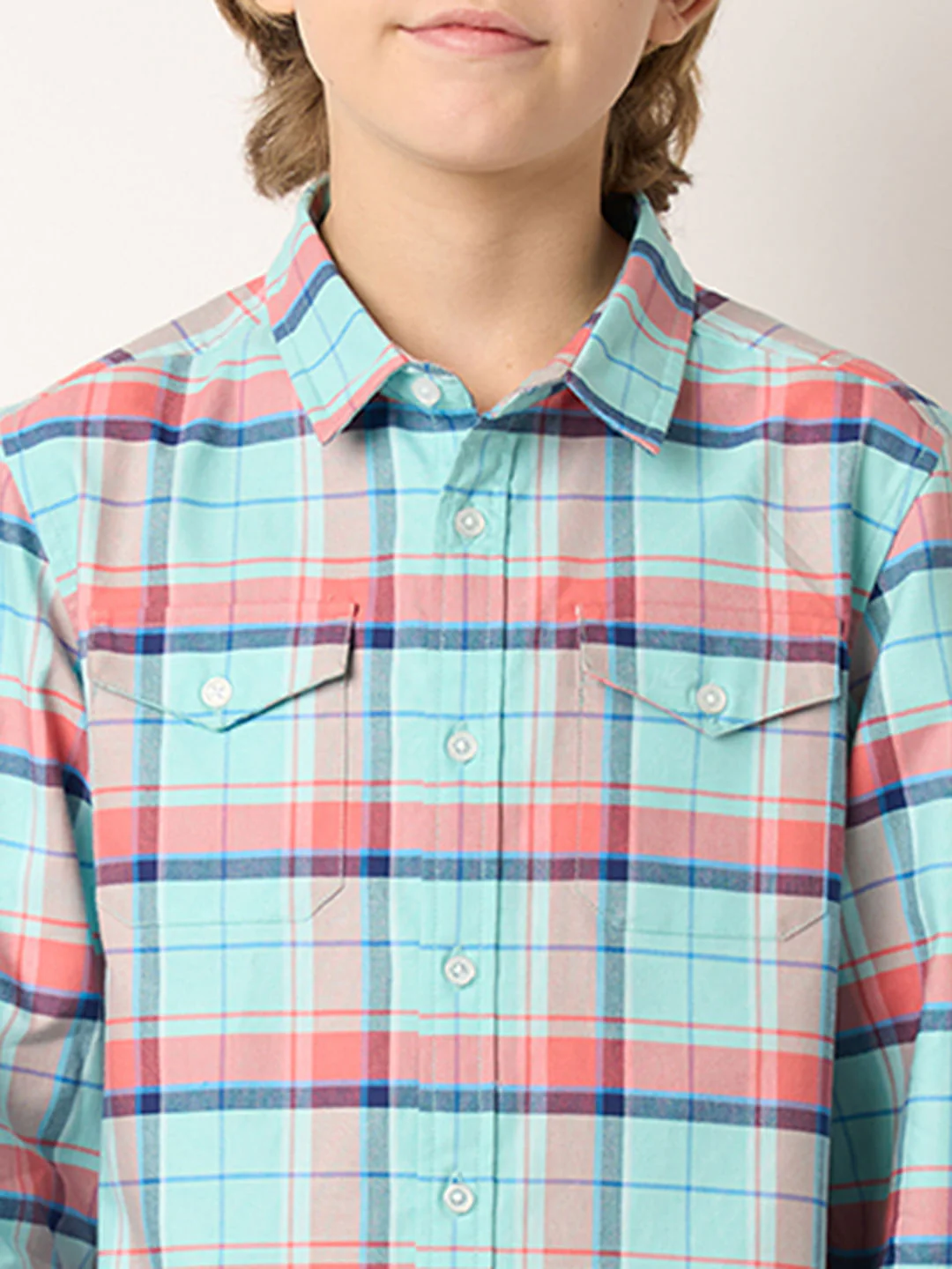 Boys Blue Check Full Sleeves Shirt - Image 6