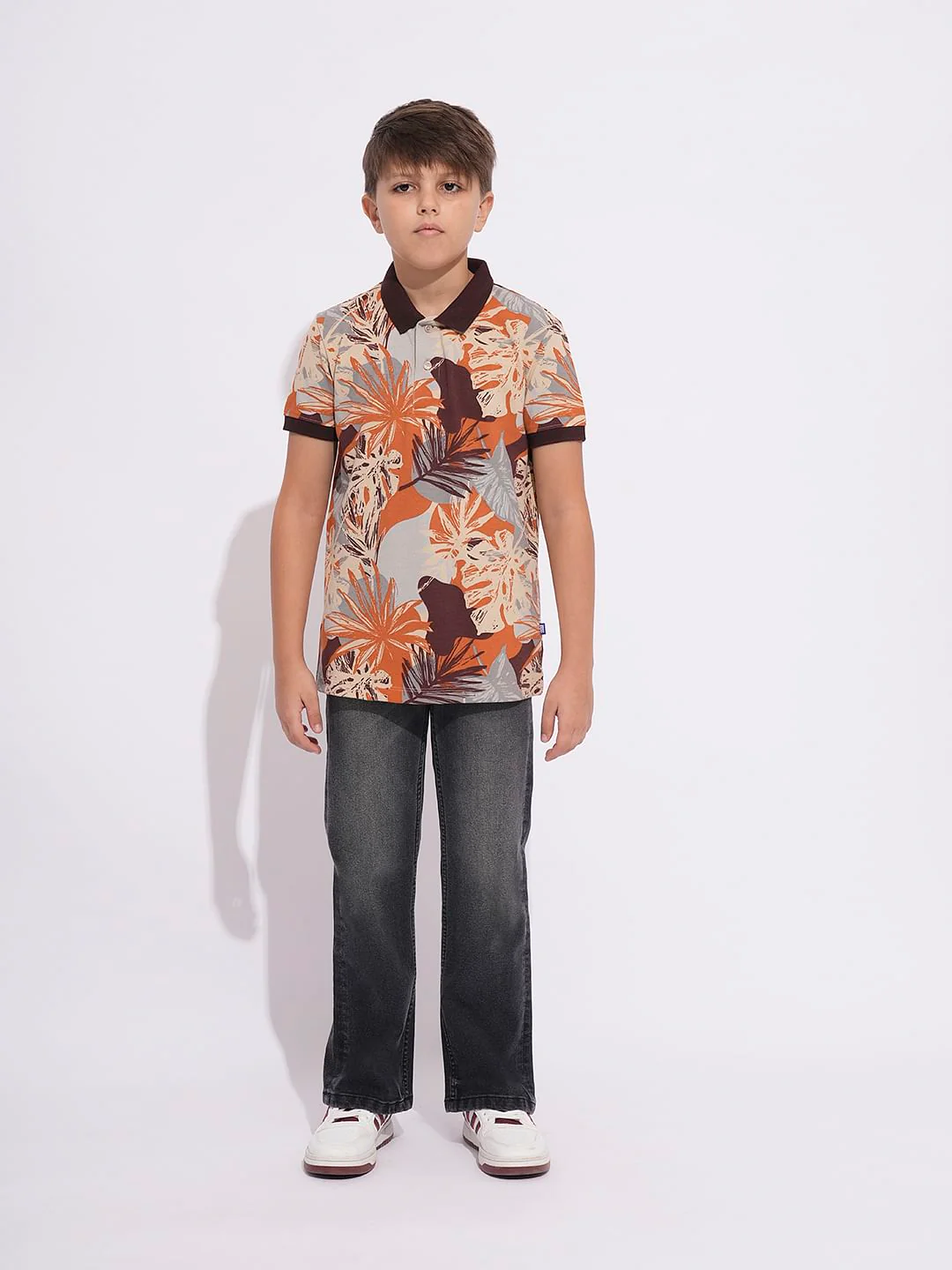 Boys Brown Printed Cotton Polo - Image 5