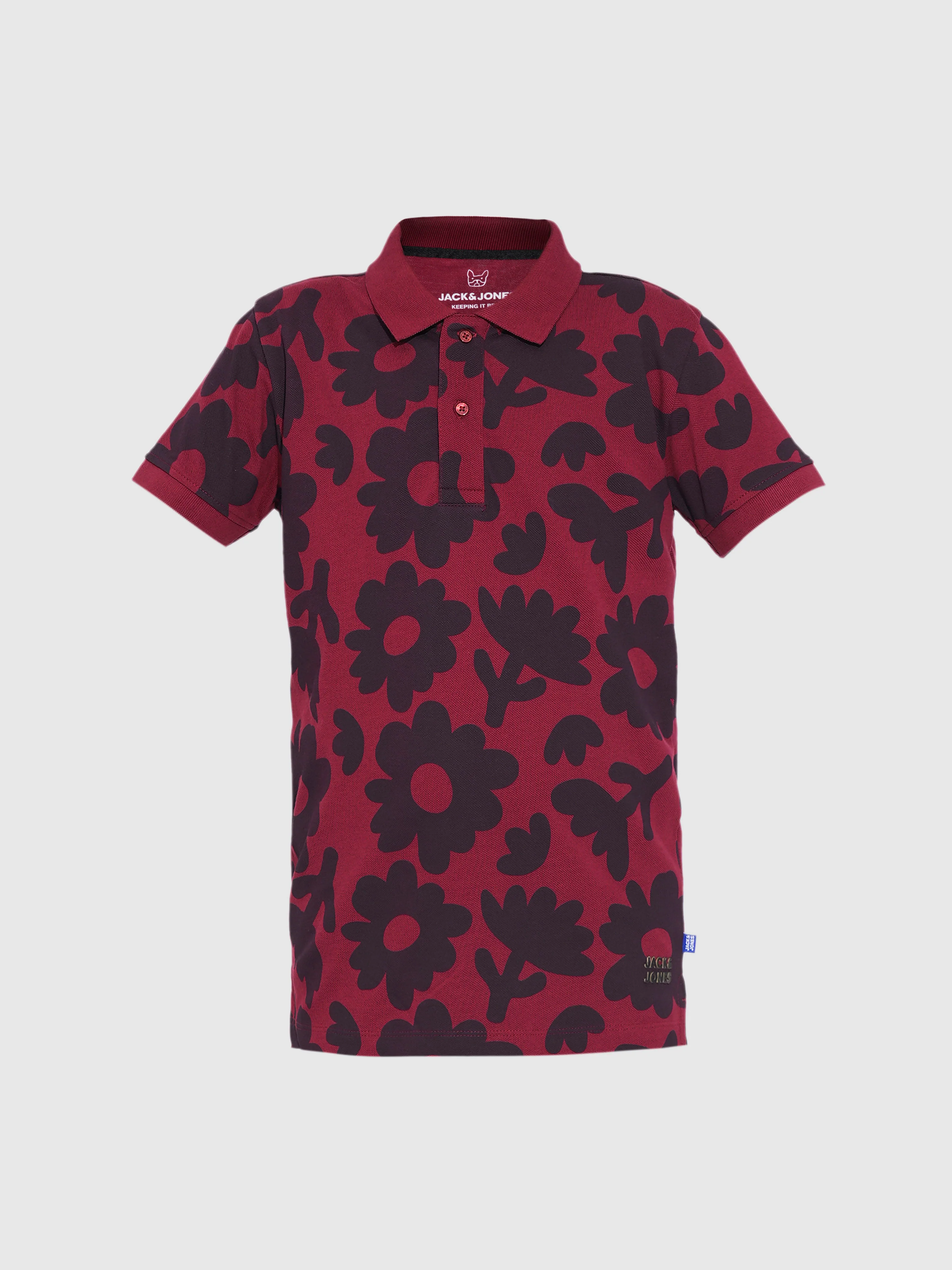 Boys Maroon Floral Cotton Polo - Image 7