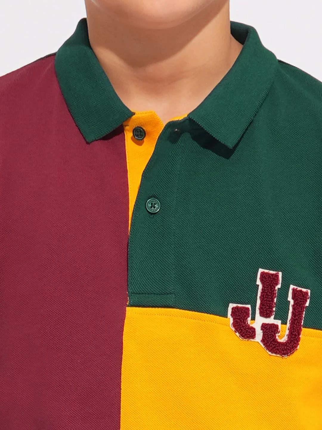 Boys Green Colourblocked Cotton Polo - Image 6