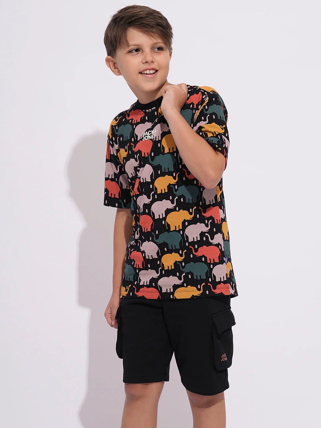 Boys Black Elephant Print T-shirt - Image 3