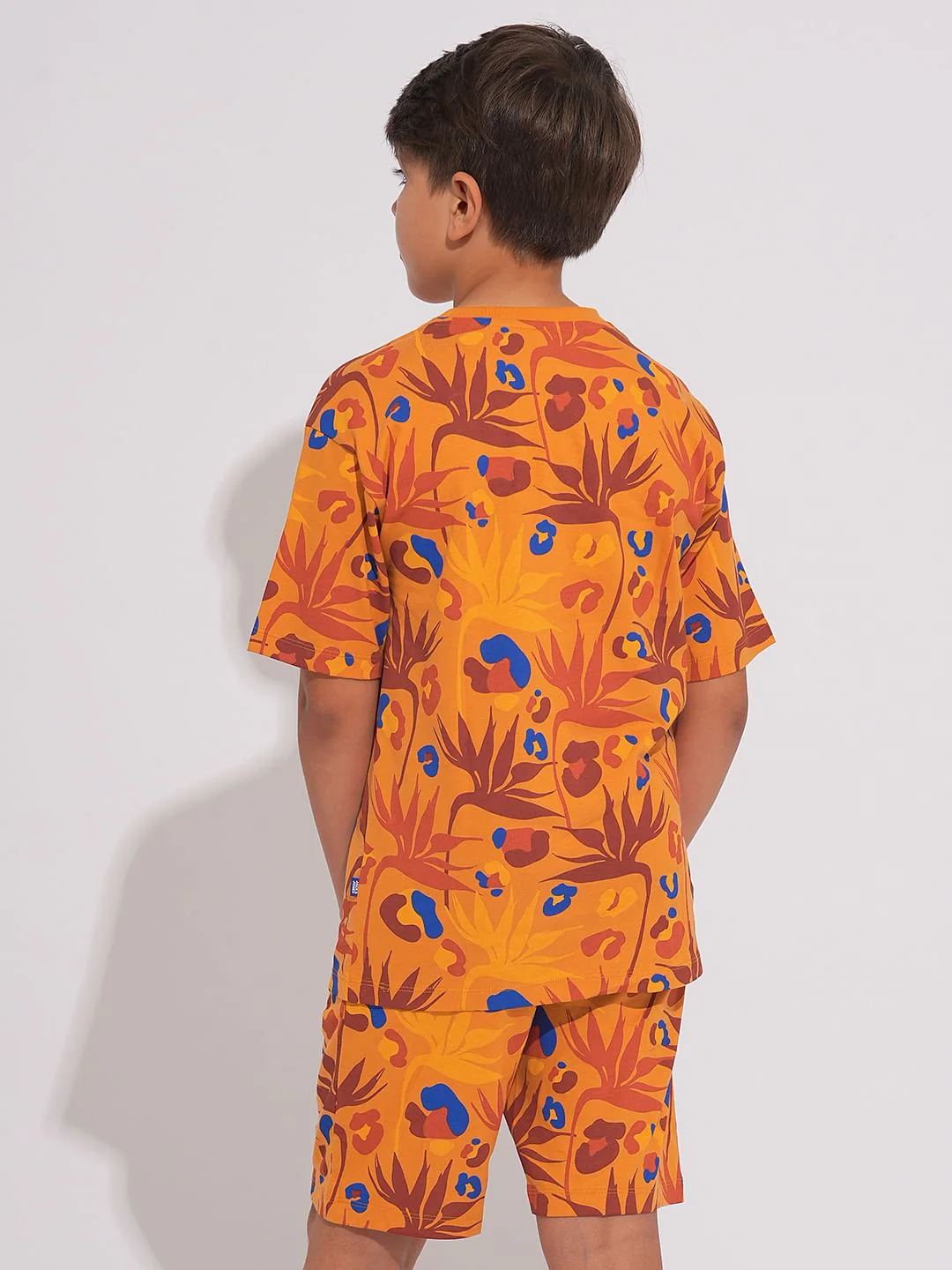 Boys Orange Fall Leaves Print Co-ord Set T-shirt - Image 4