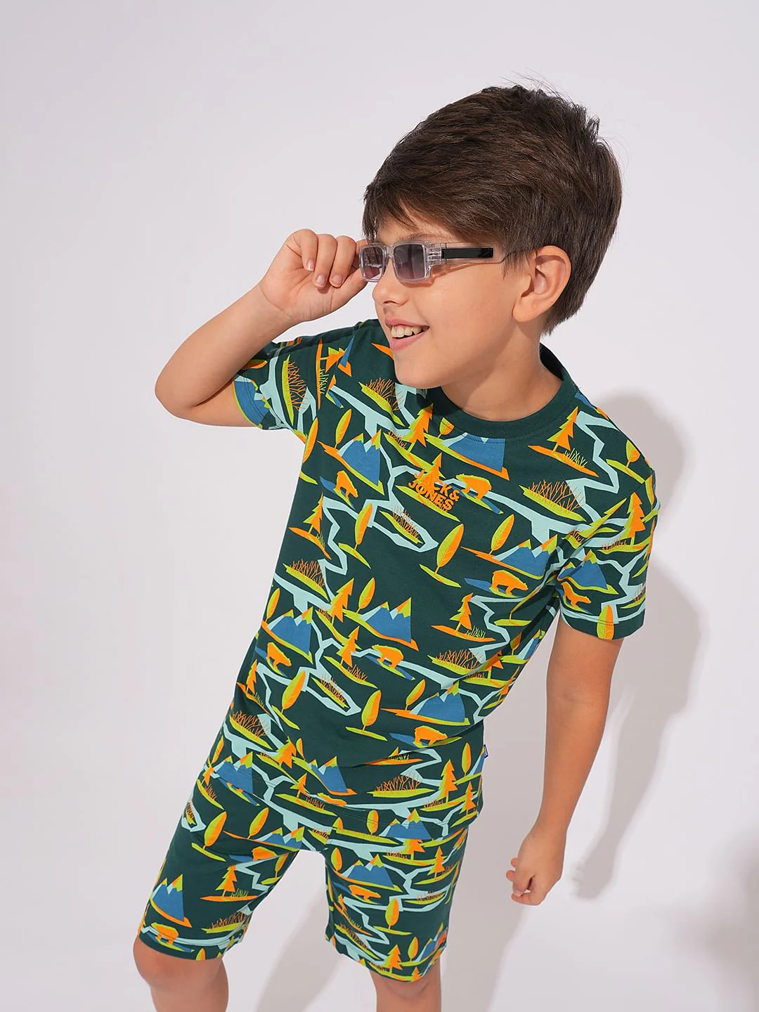 Boys Green Printed Co-ord Set T-shirt