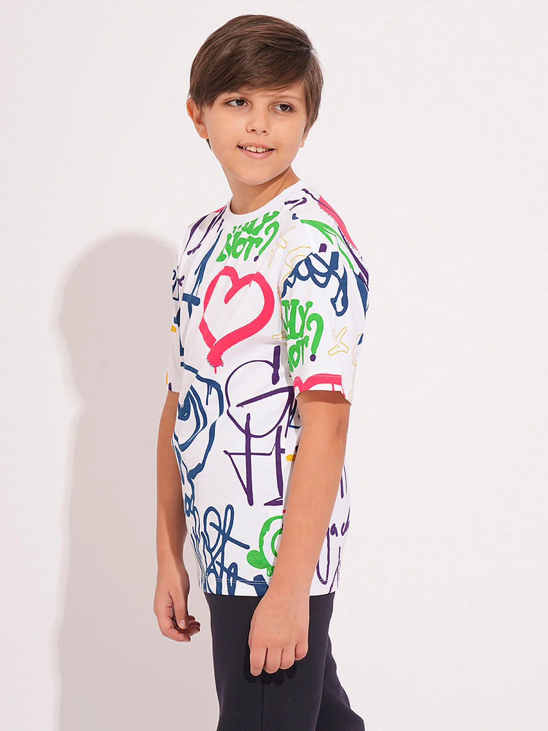 Boys White Graffiti Print T-shirt - Image 3