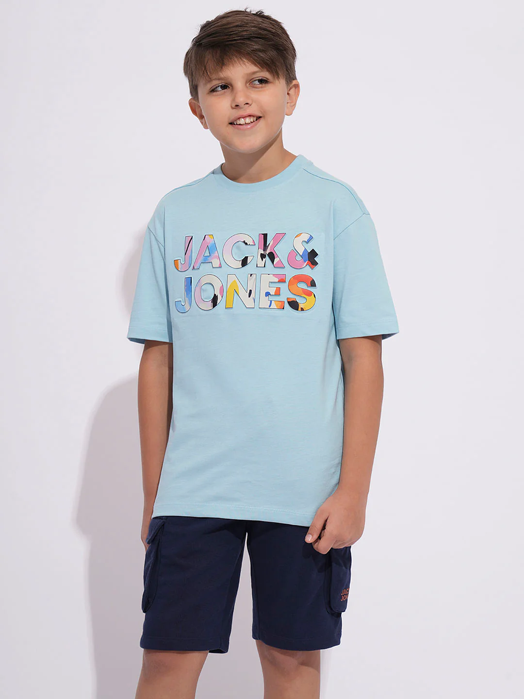 Boys Blue Embossed Logo Print T-shirt - Image 2