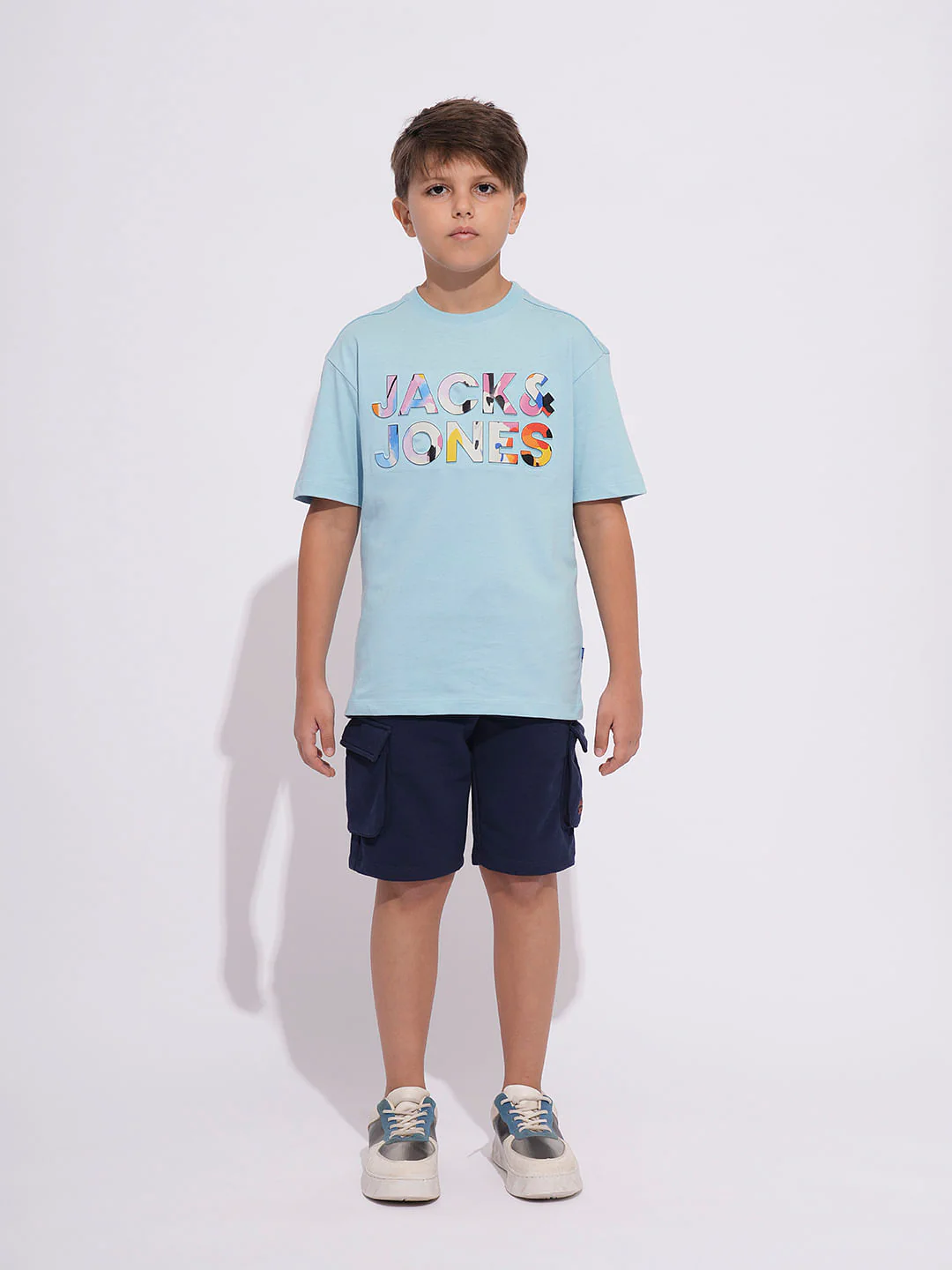Boys Blue Embossed Logo Print T-shirt - Image 5