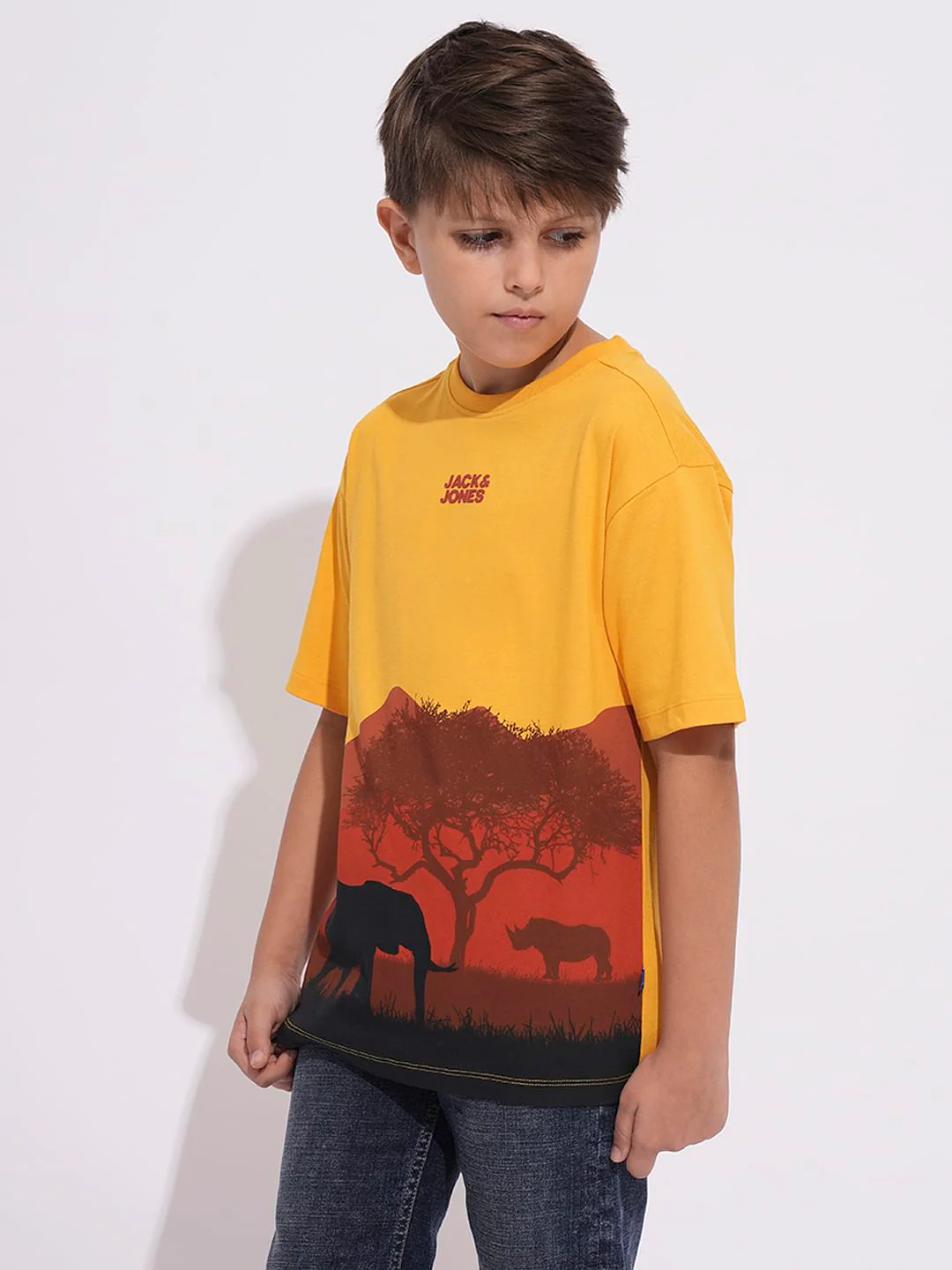 Boys Yellow Forest Sunset Print T-shirt - Image 3