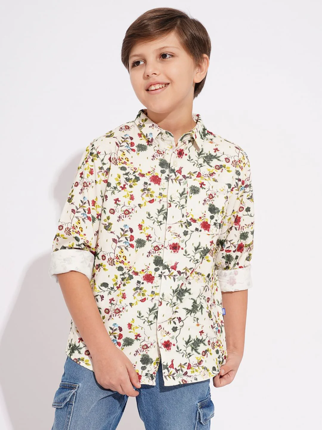 Boys Beige Printed Full Sleeves Shirt - Image 2