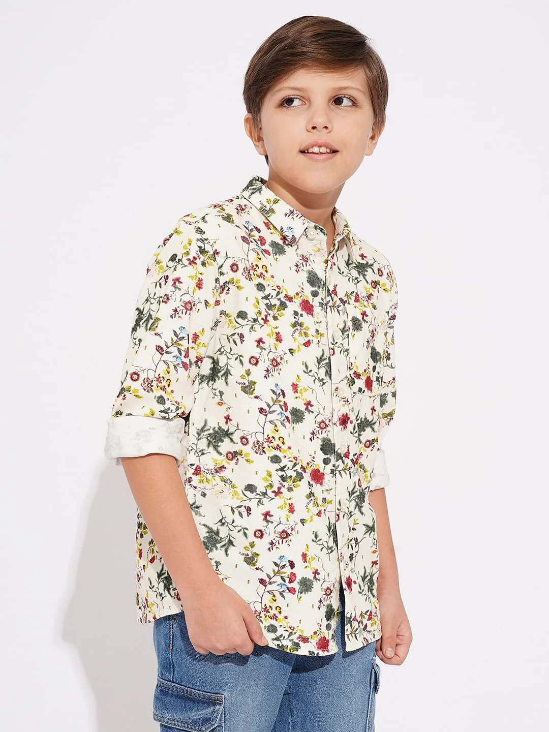 Boys Beige Printed Full Sleeves Shirt - Image 3