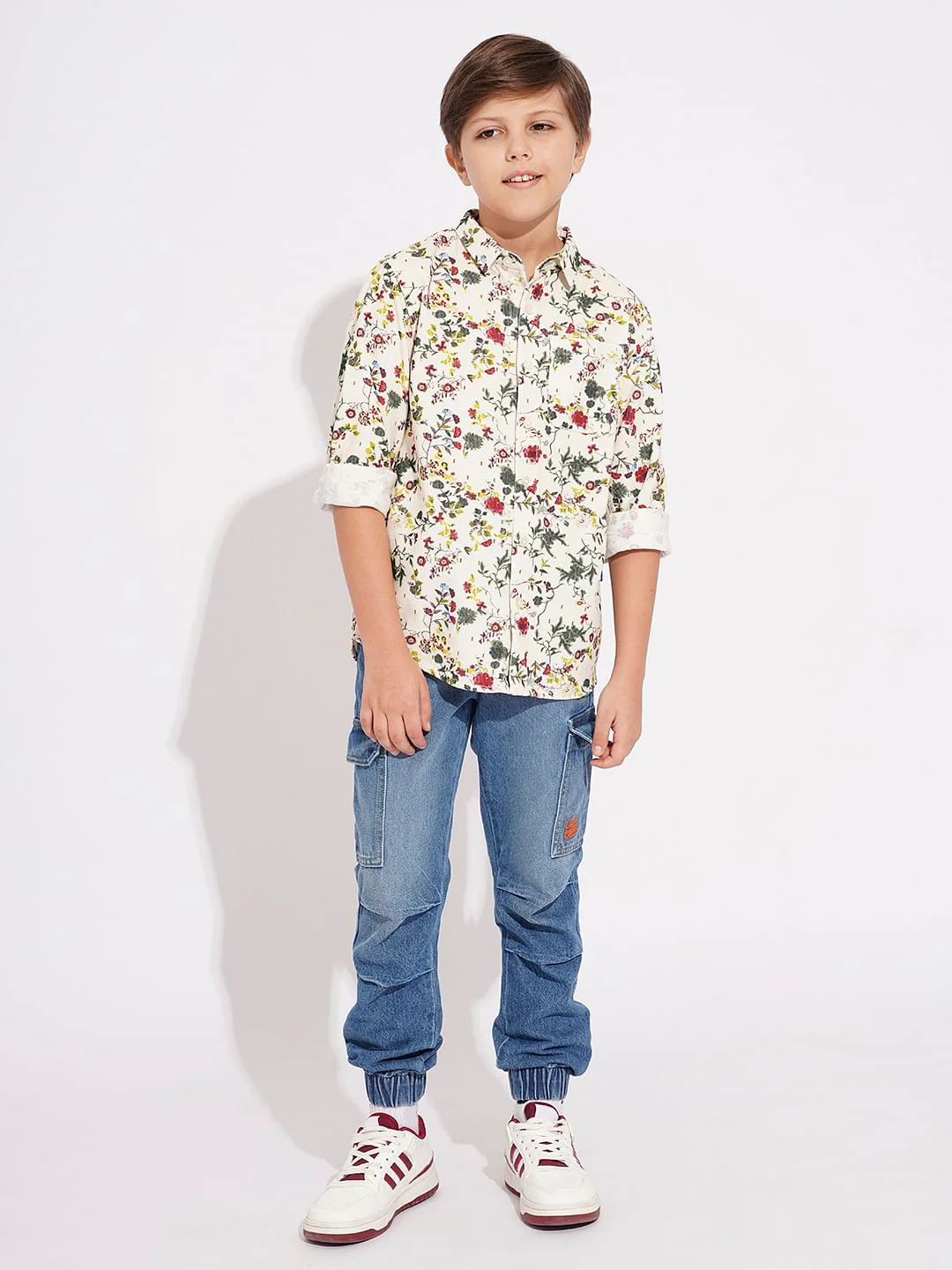 Boys Beige Printed Full Sleeves Shirt - Image 5