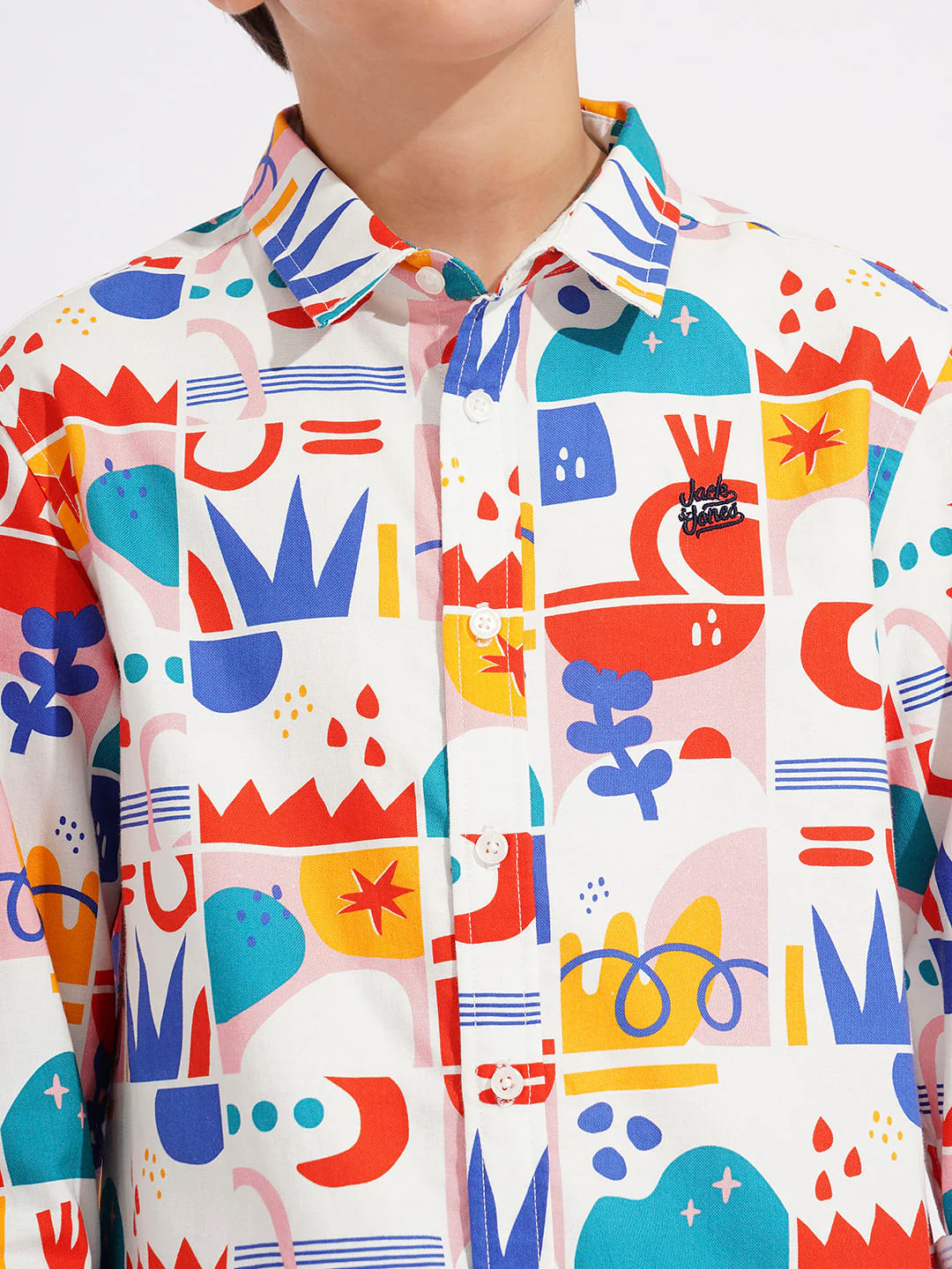 BOYS White Abstract Print Cotton Shirt - Image 6