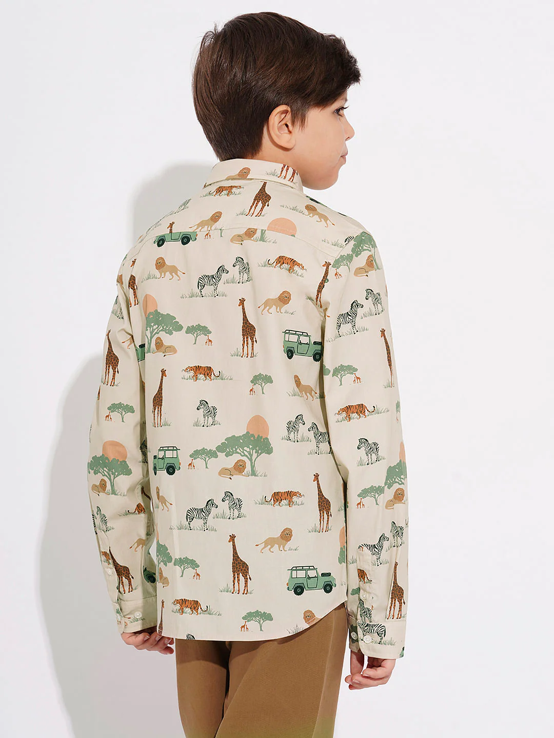 Boys Beige Safari Print Shirt - Image 4