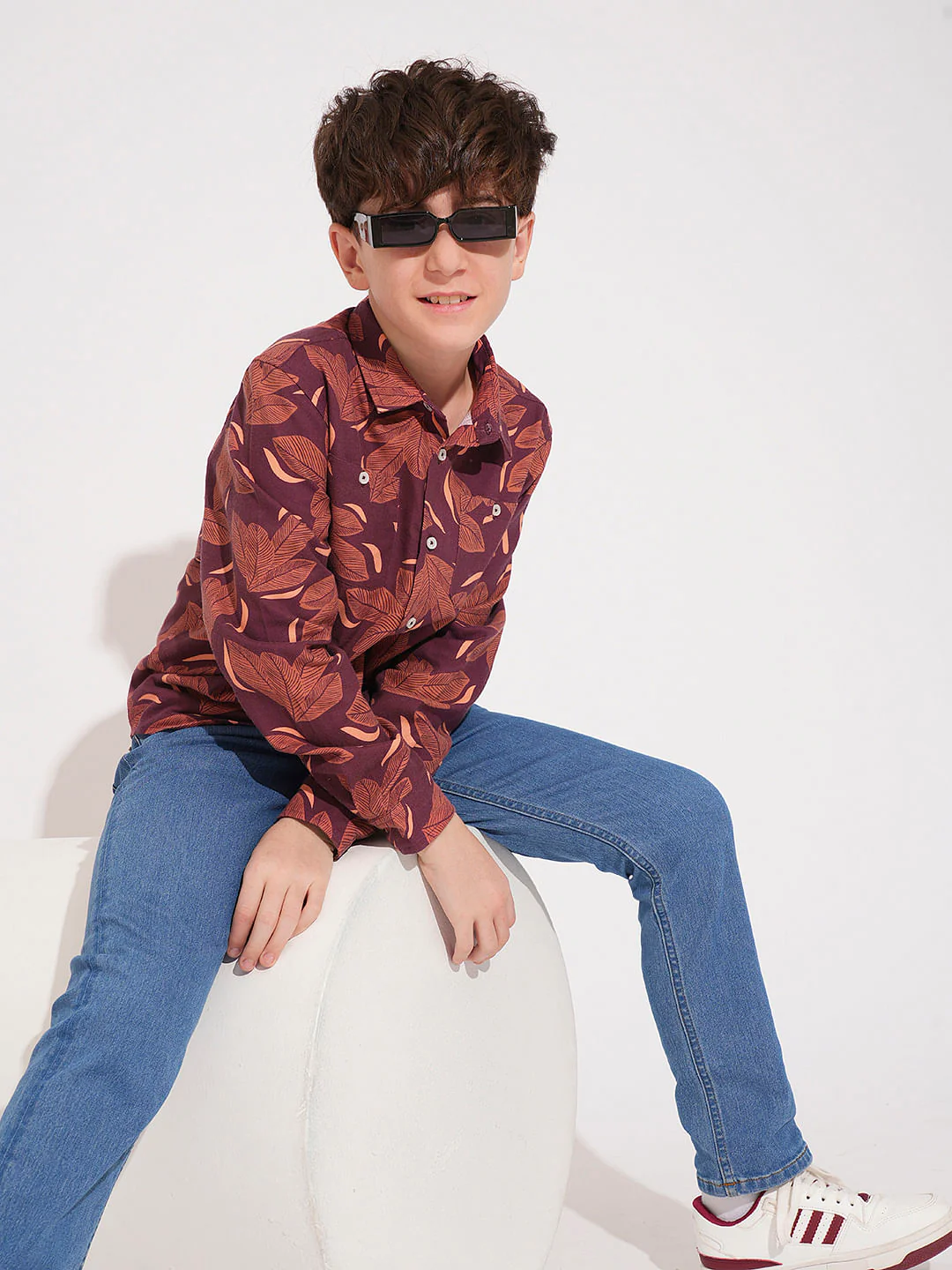 Boys Rust Printed Cotton Shirt