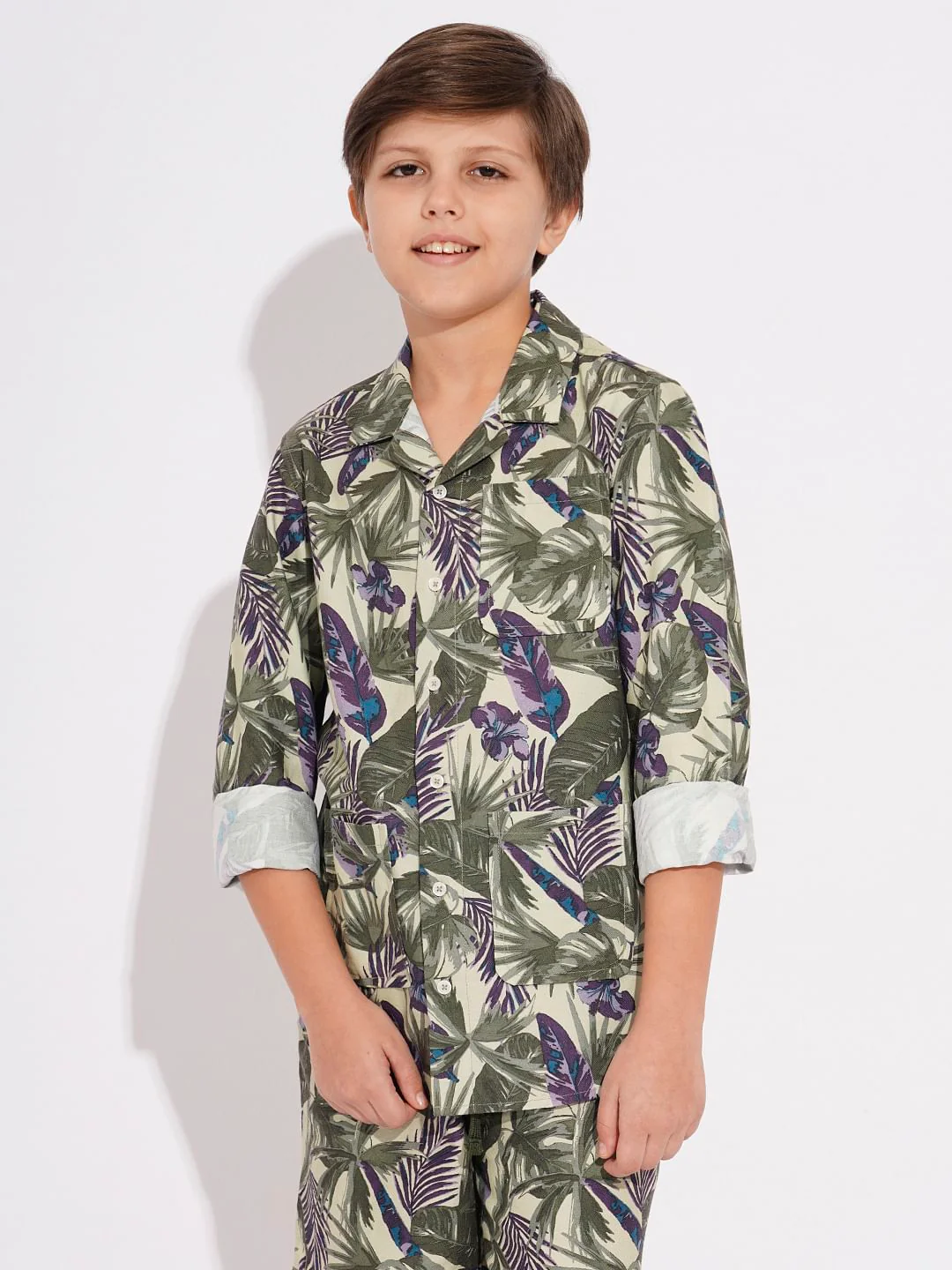 Boys Green Tropical Print Co-ord Set Shirt - Image 2