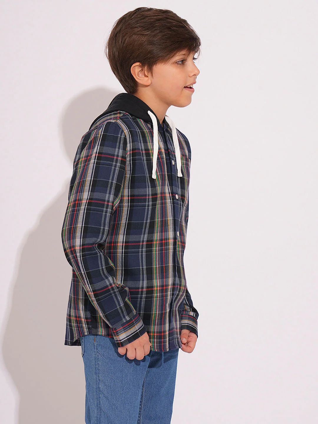 Boys Blue Hooded Check Shirt - Image 3