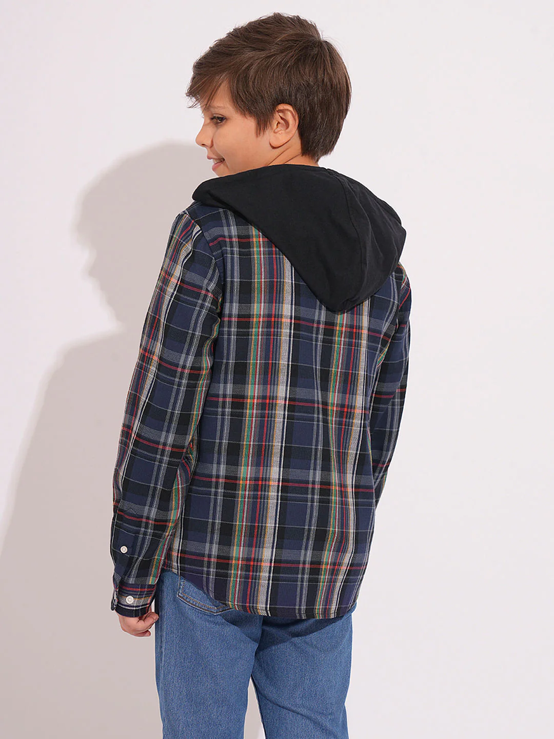 Boys Blue Hooded Check Shirt - Image 4