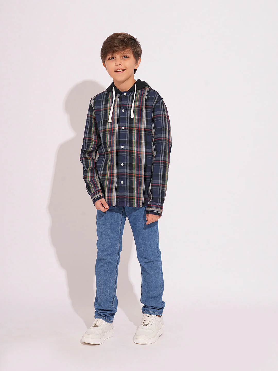 Boys Blue Hooded Check Shirt - Image 5
