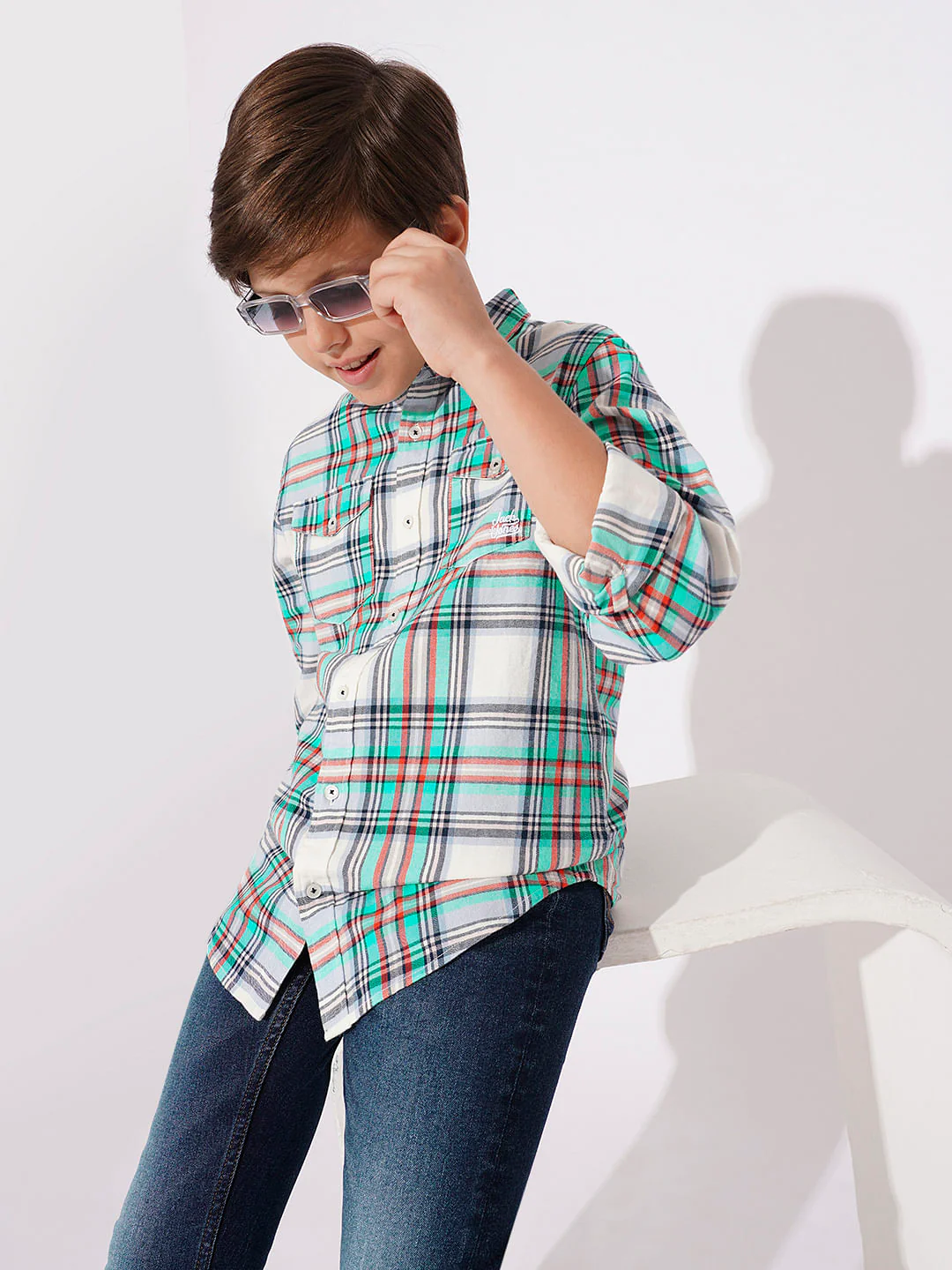 BOYS White Check Cotton Shirt