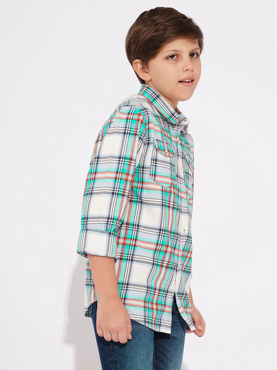 BOYS White Check Cotton Shirt - Image 3