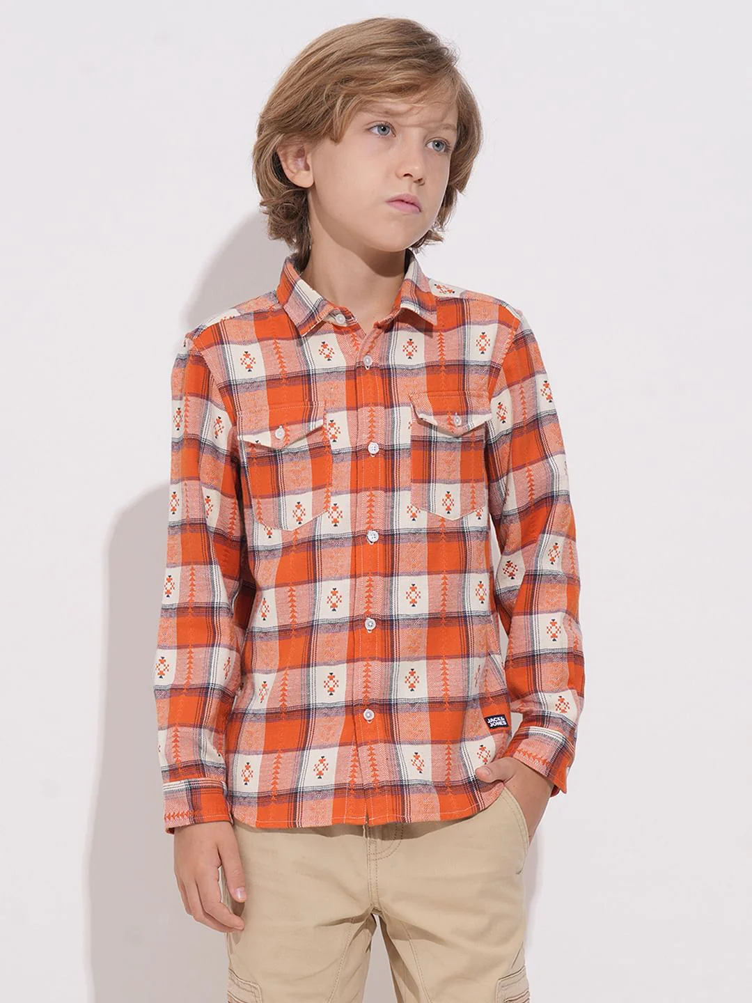 Boys Orange Brushed Flannel Check Shirt - Image 2